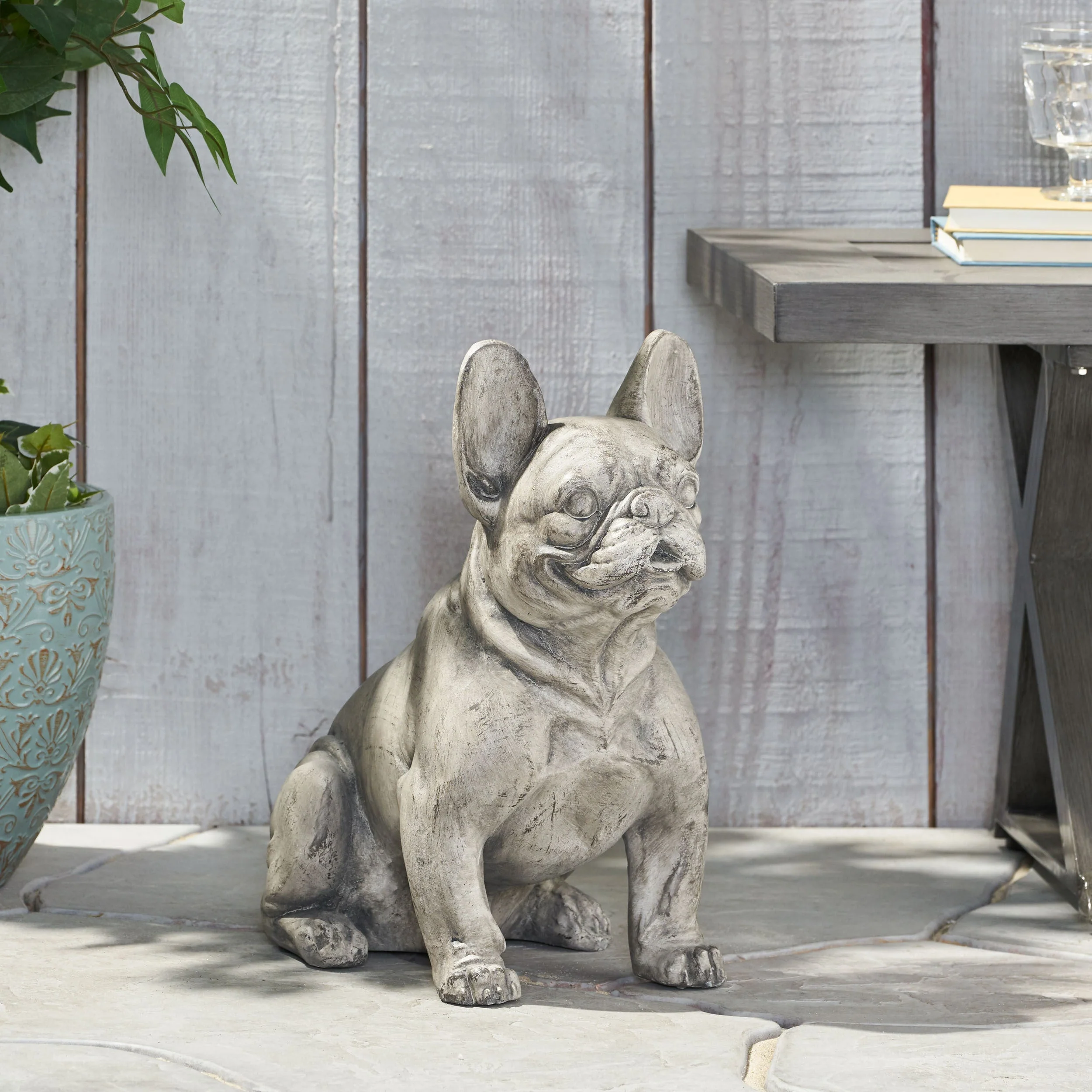 Dog Garden Sculpture, Outdoor French Bulldog Garden Statue, Gray - Image 3
