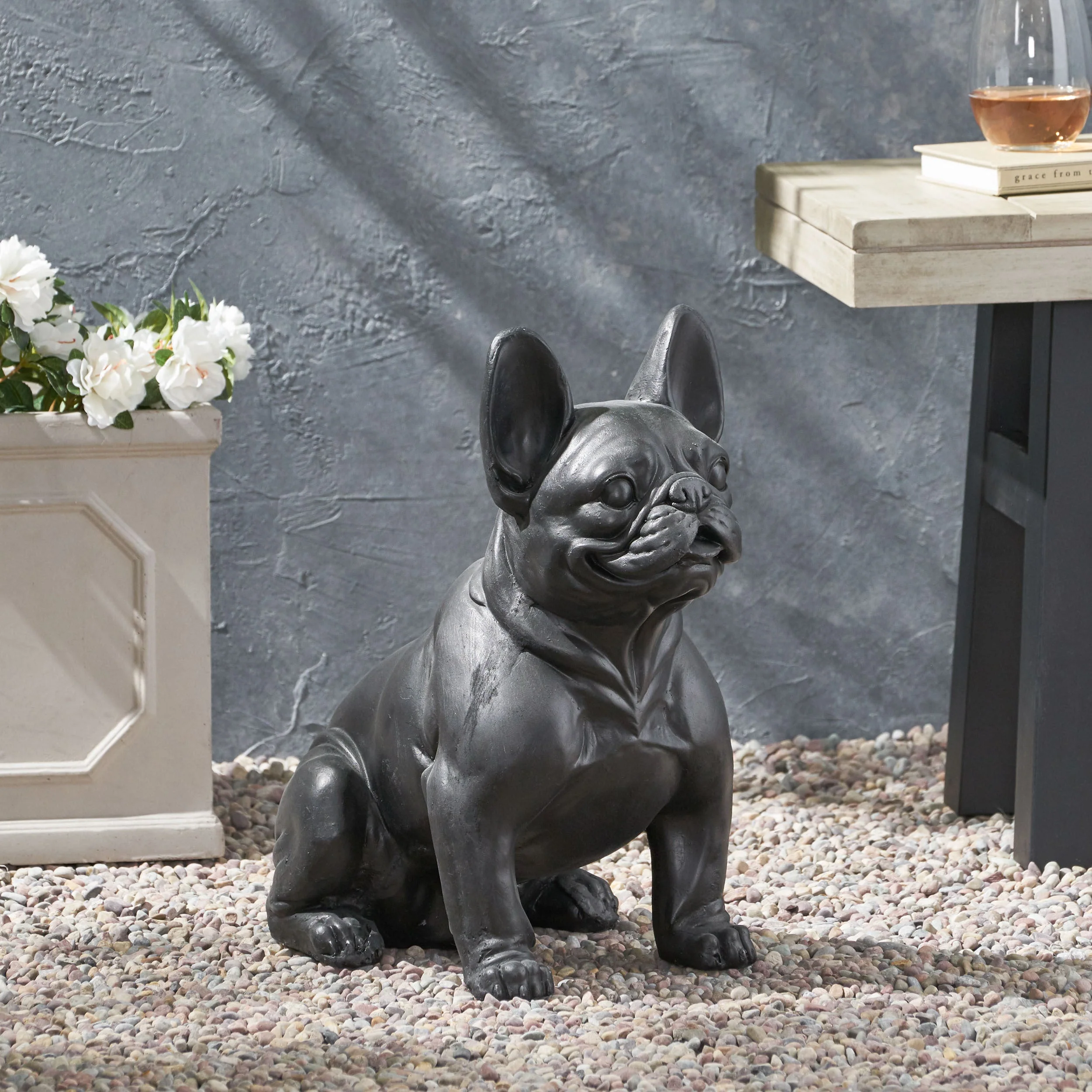 Dog Garden Sculpture, Outdoor French Bulldog Garden Statue, Matte Black - Image 2