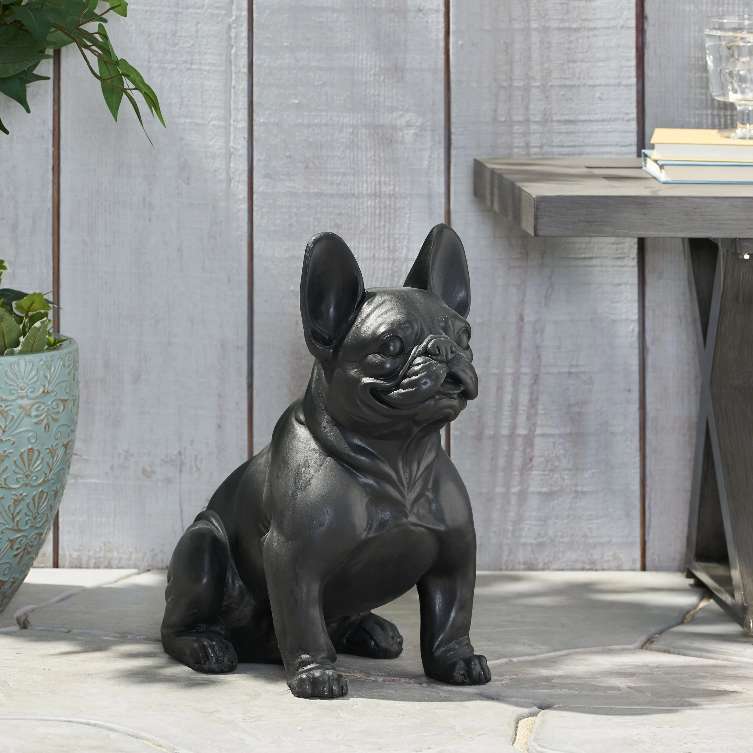 Dog Garden Sculpture, Outdoor French Bulldog Garden Statue, Matte Black - Image 3