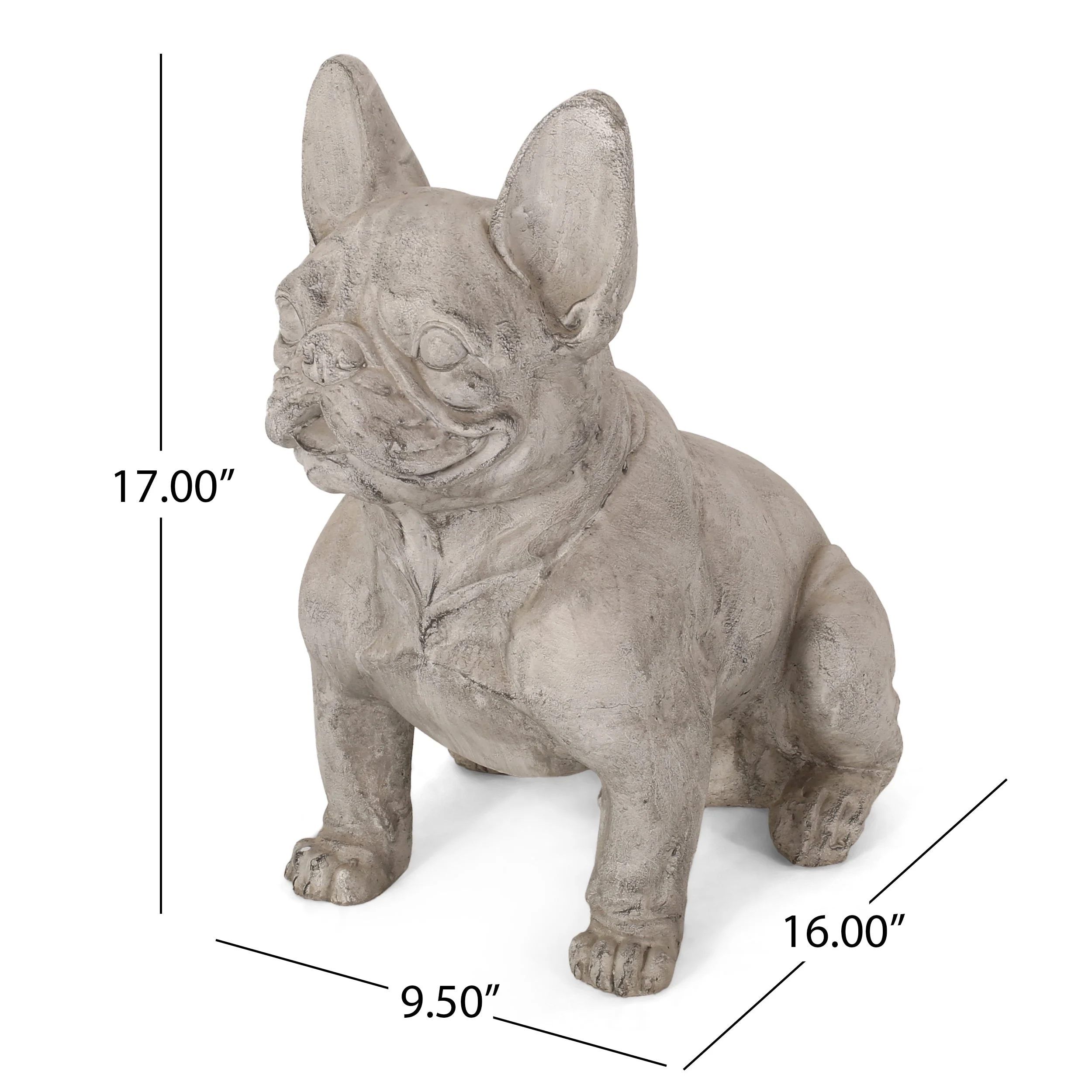Dog Garden Sculpture, Outdoor French Bulldog Garden Statue, Rustic White - Image 3