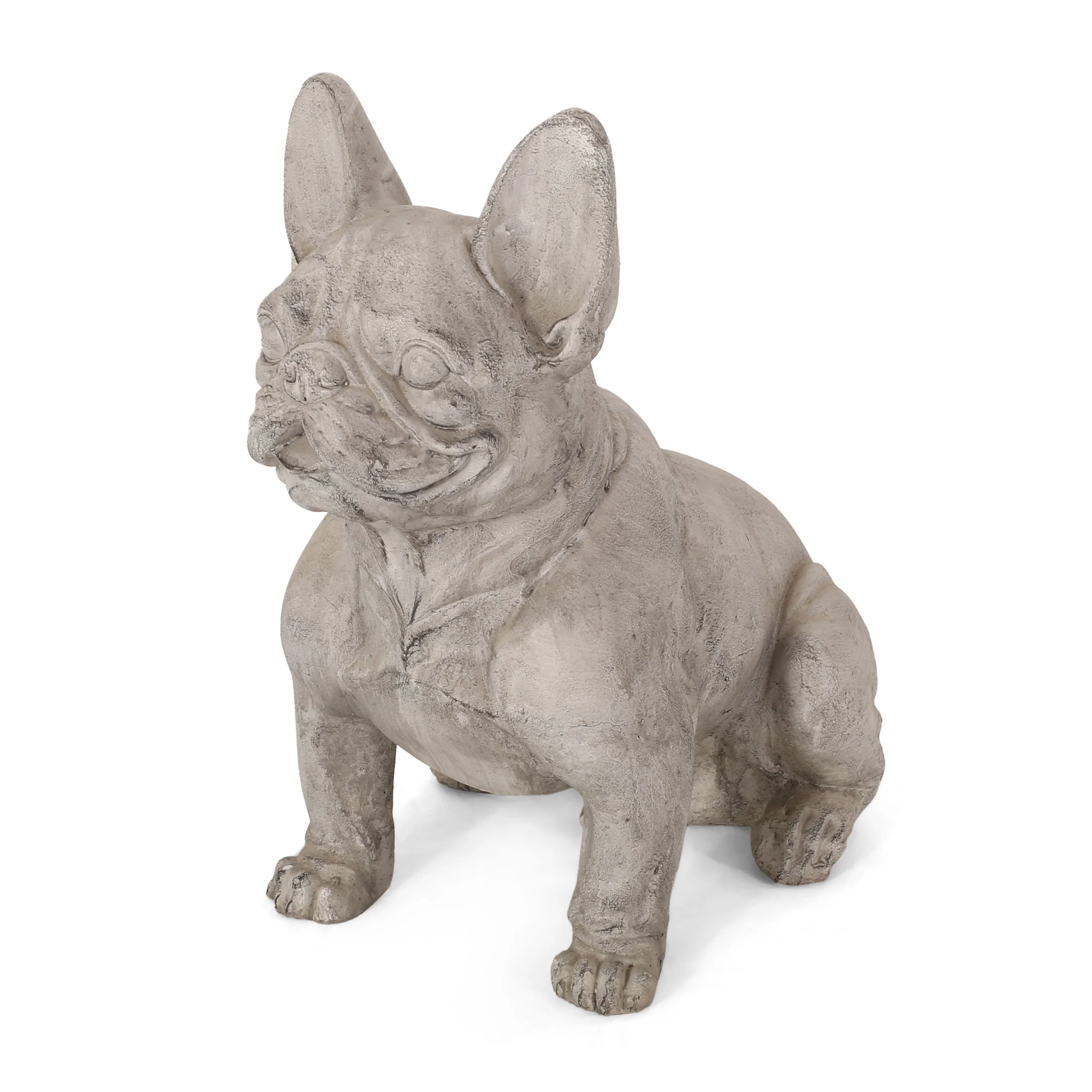 Dog Garden Sculpture, Outdoor French Bulldog Garden Statue, Rustic White - Image 5