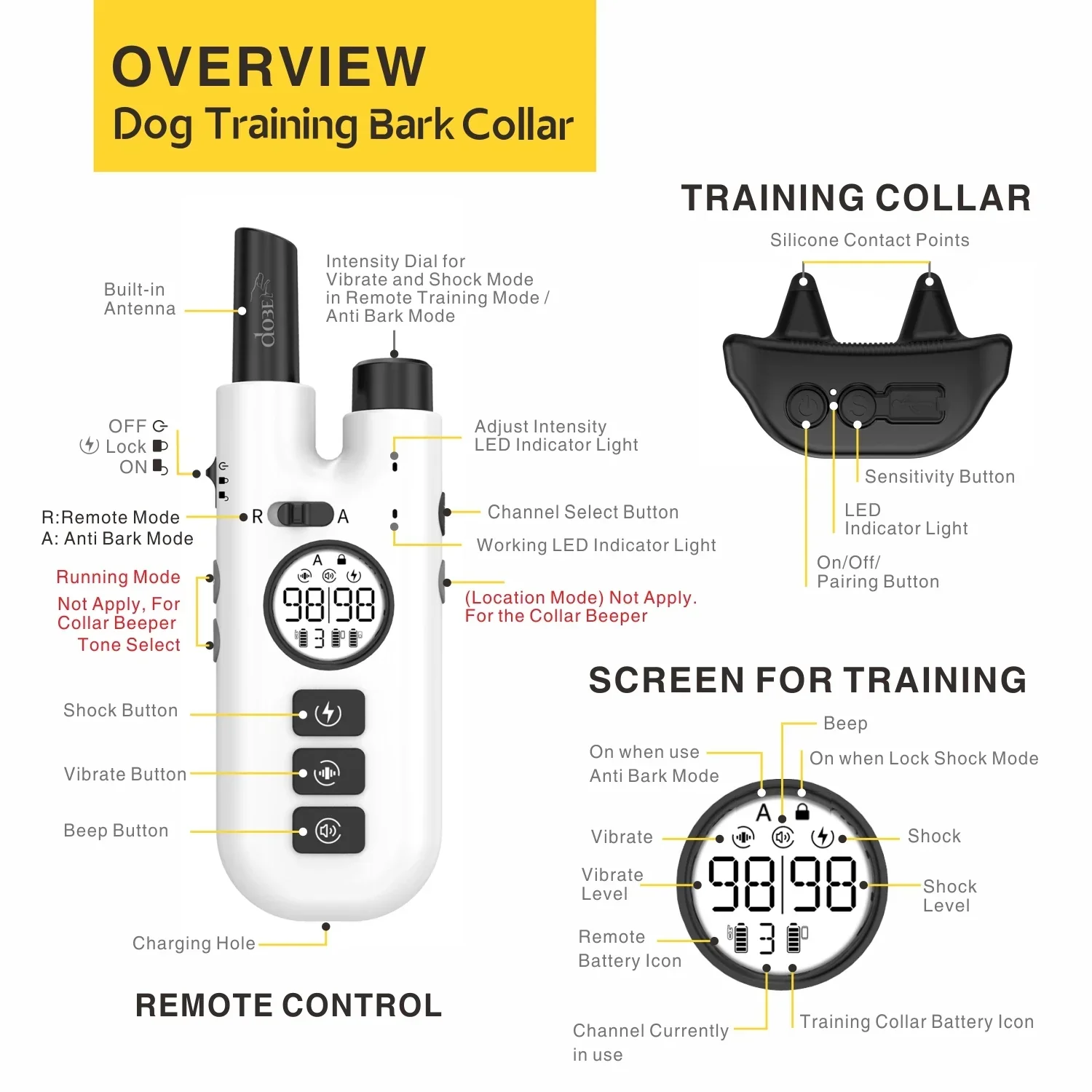 Dog Training Collar 800M Remote Waterproof Rechargeable No Bark Control Collar 2in1 - Image 2