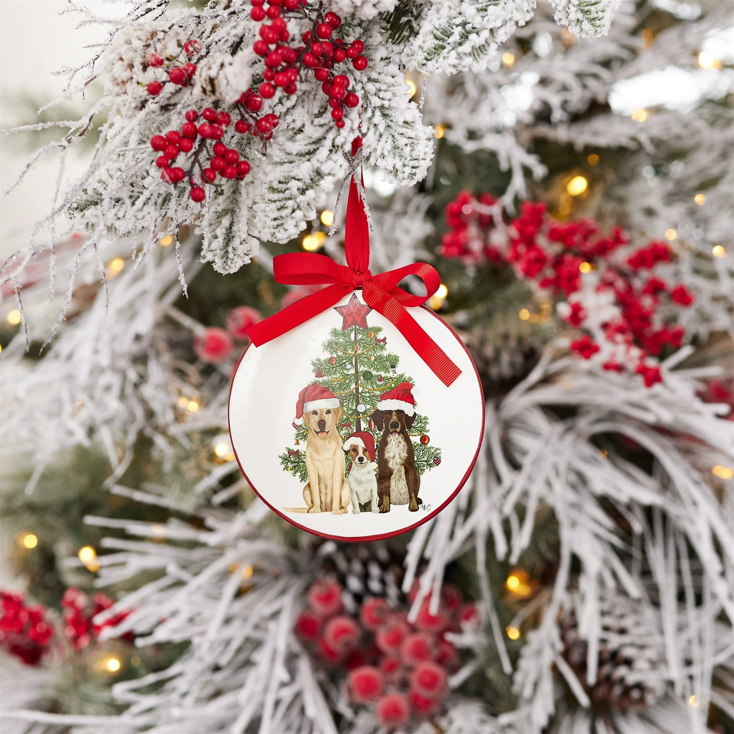 Dogs and Christmas Tree Disc Ornament (Set of 12) - Image 4