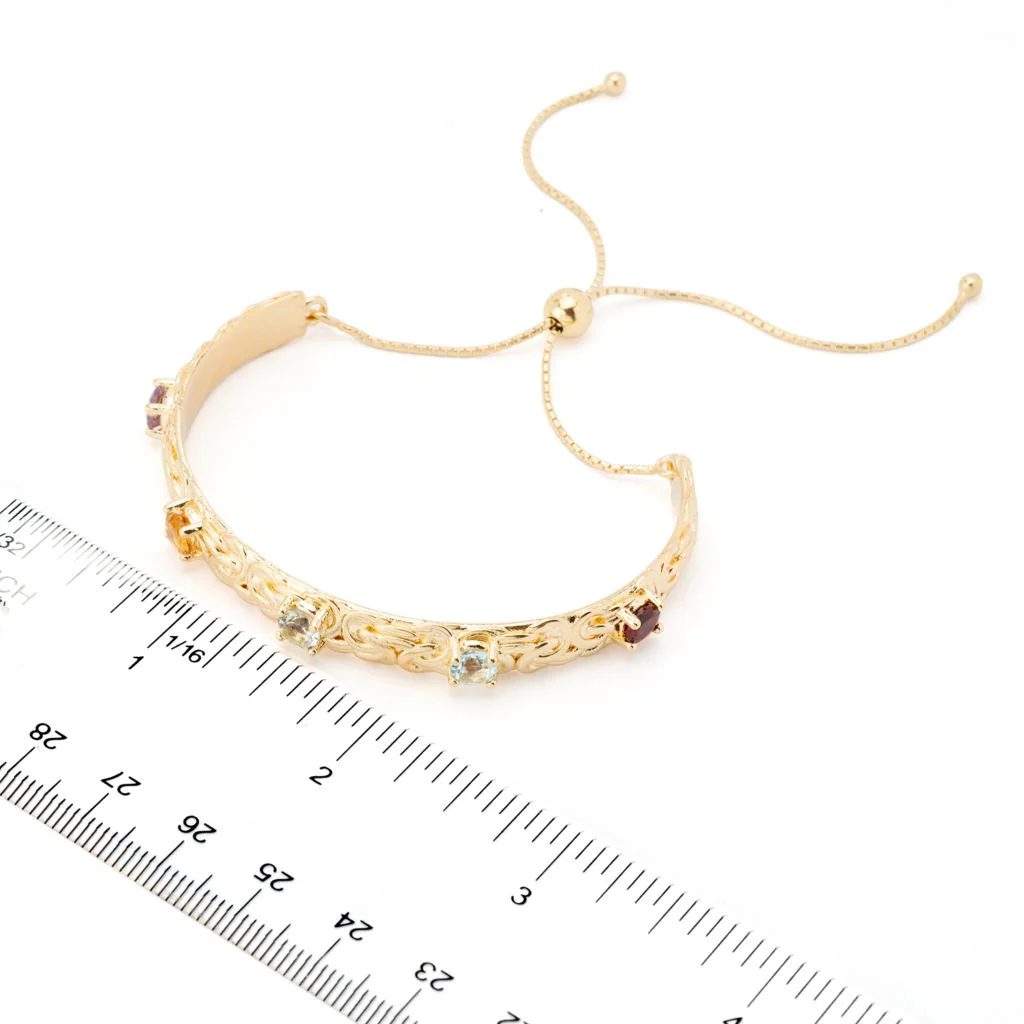 Donna Gemma 2.18ctw Multi Gem Adjustable Slide Byzantine Bolo Bracelet - Image 2