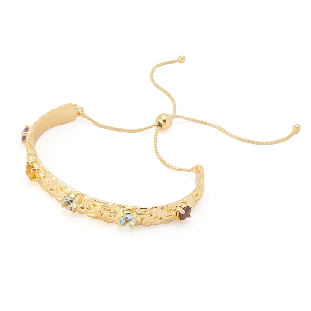 Donna Gemma 2.18ctw Multi Gem Adjustable Slide Byzantine Bolo Bracelet - Image 3