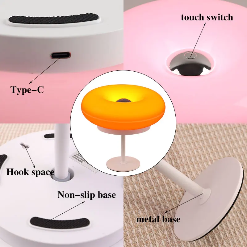 Donut Table Lamp Touch Dimmable Rechargeable LED Bedside Desk Light Home - Image 6