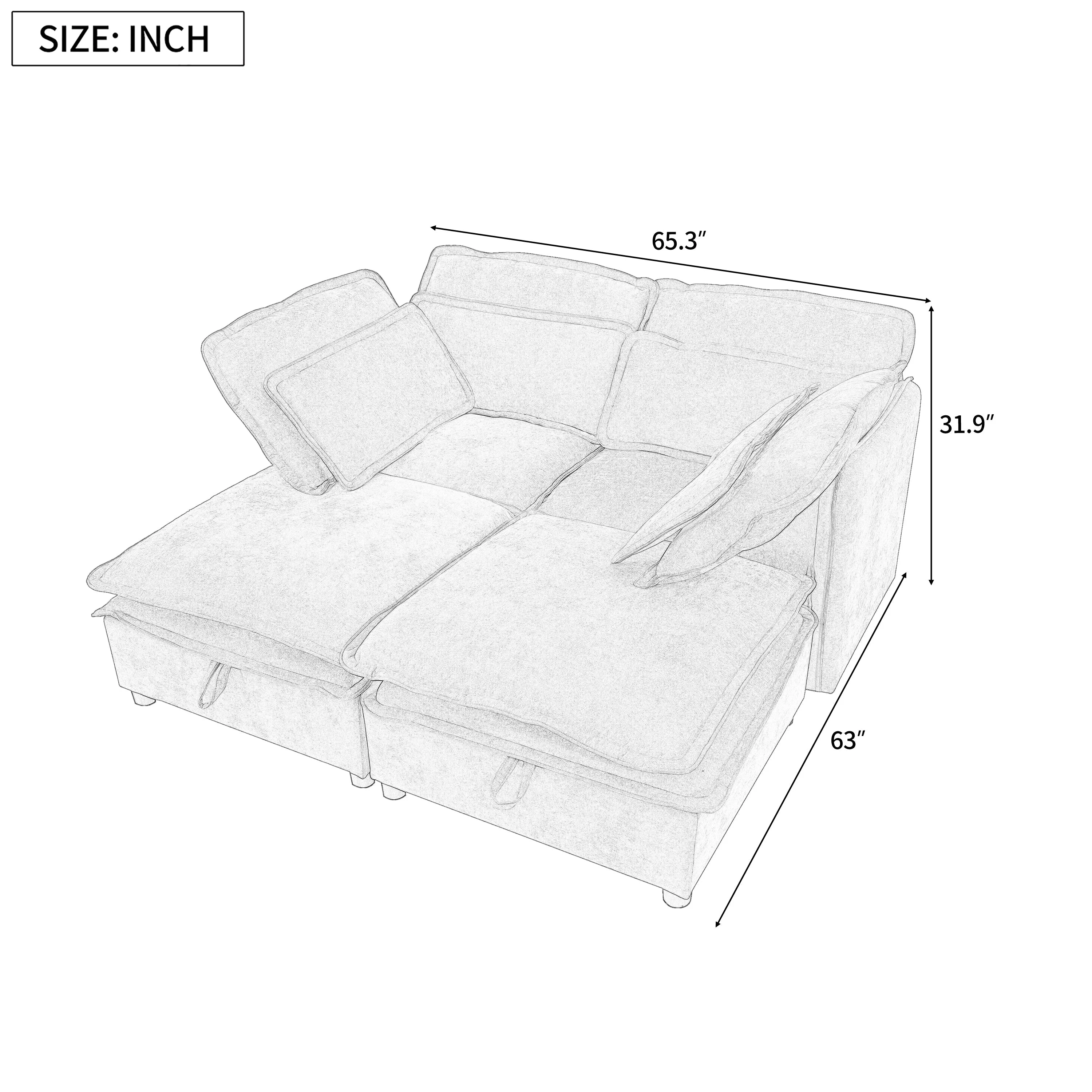 Double-Layer Cushion Modular Sofa 4-Seater with Storage Function - Image 17