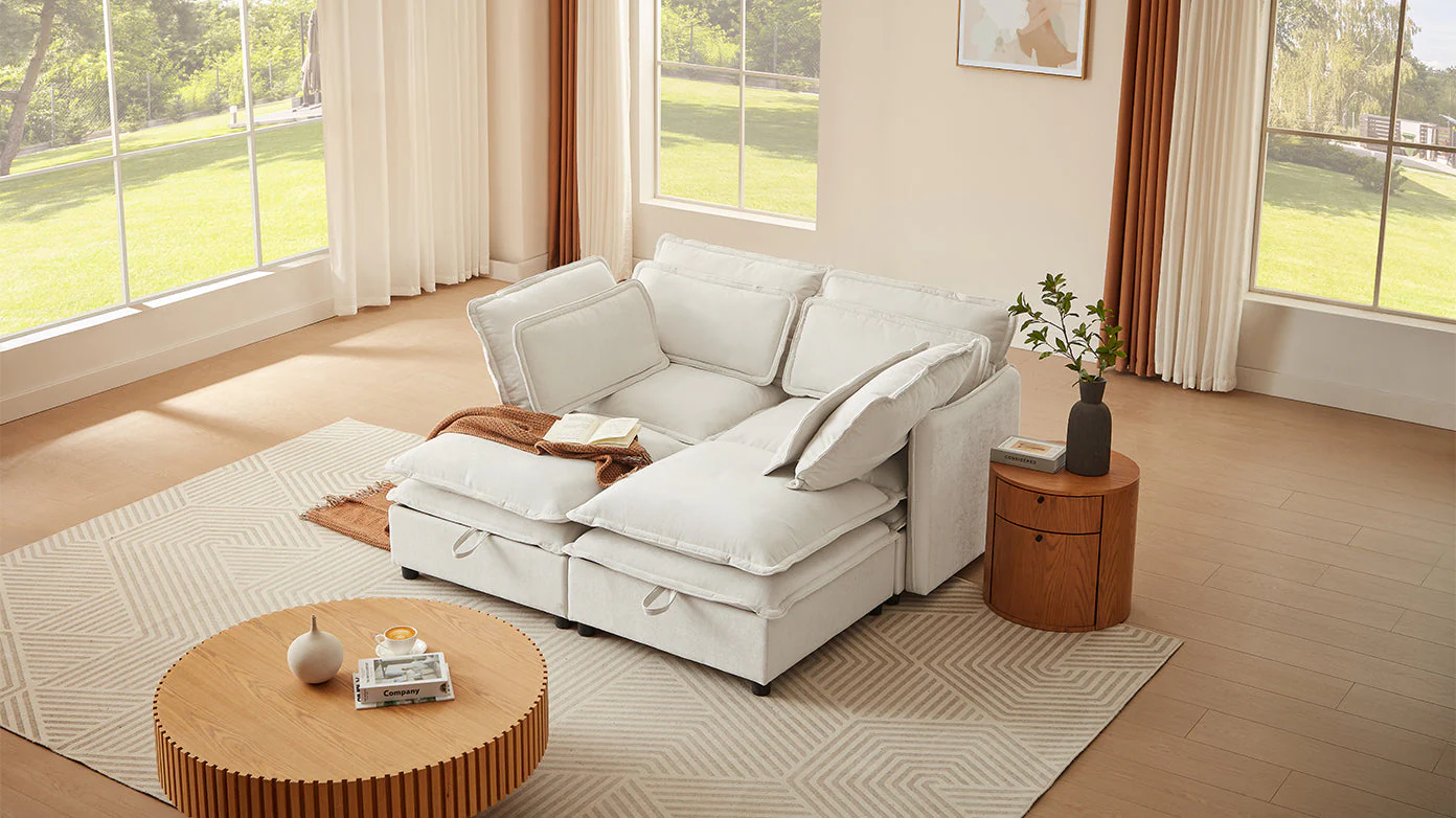 Double-Layer Cushion Modular Sofa 4-Seater with Storage Function - Image 2