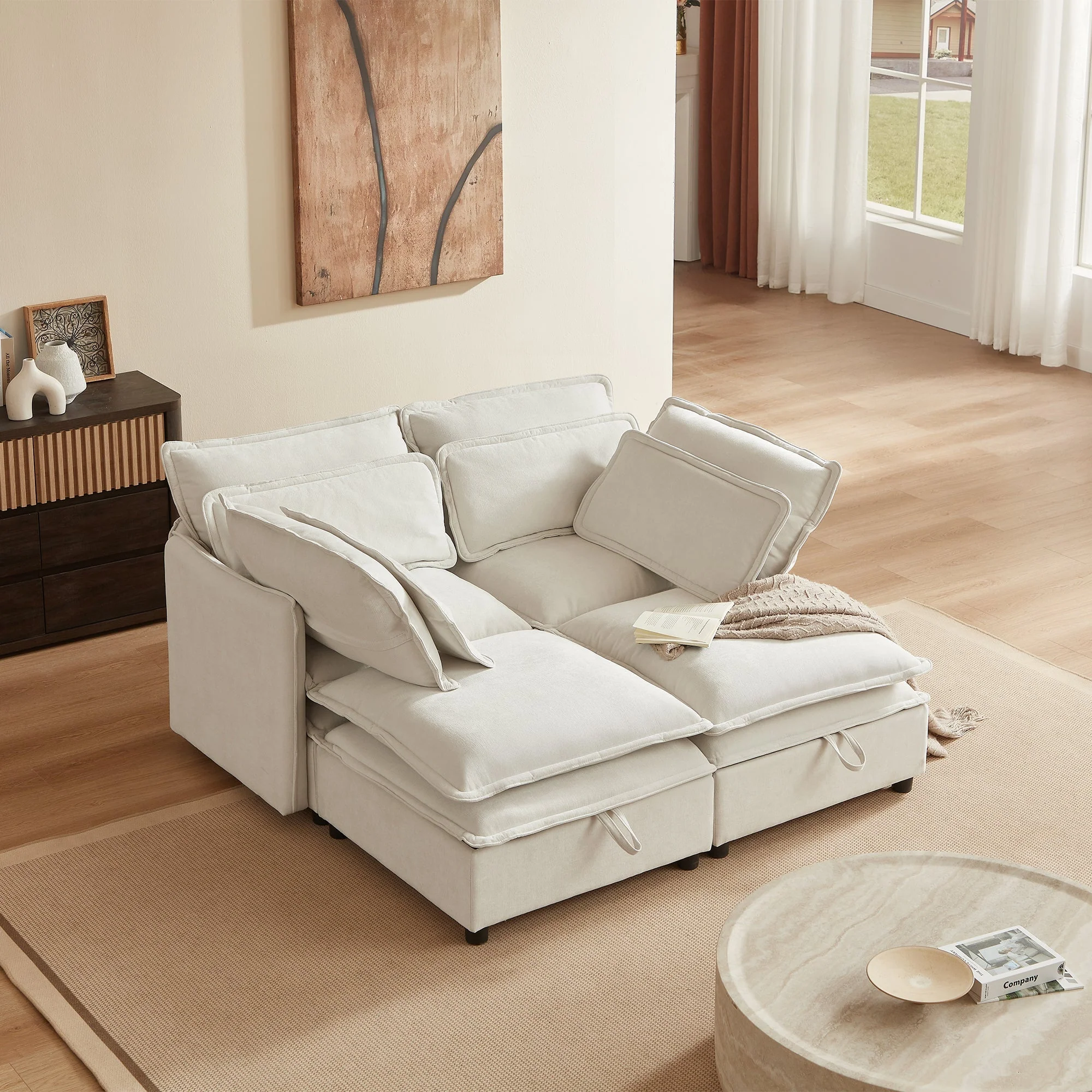 Double-Layer Cushion Modular Sofa 4-Seater with Storage Function - Image 3