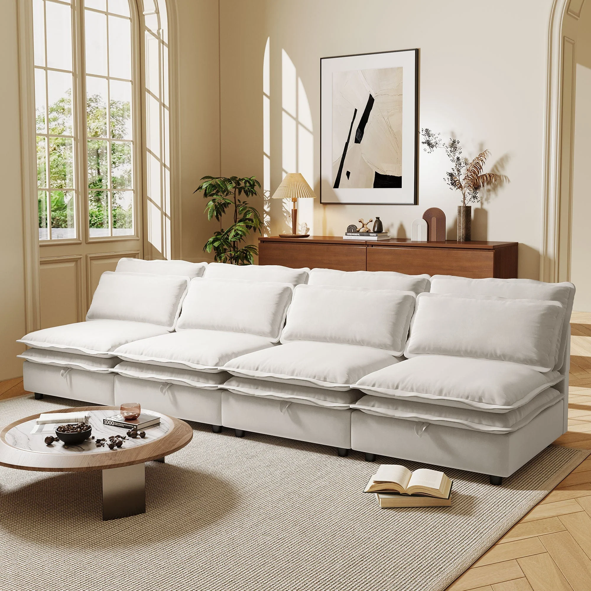 Double-Layer Cushion Modular Sofa 4-Seater with Storage Function - Image 5