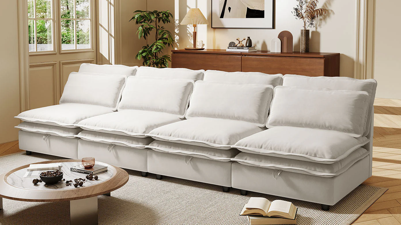 Double-Layer Cushion Modular Sofa 4-Seater with Storage Function - Image 6