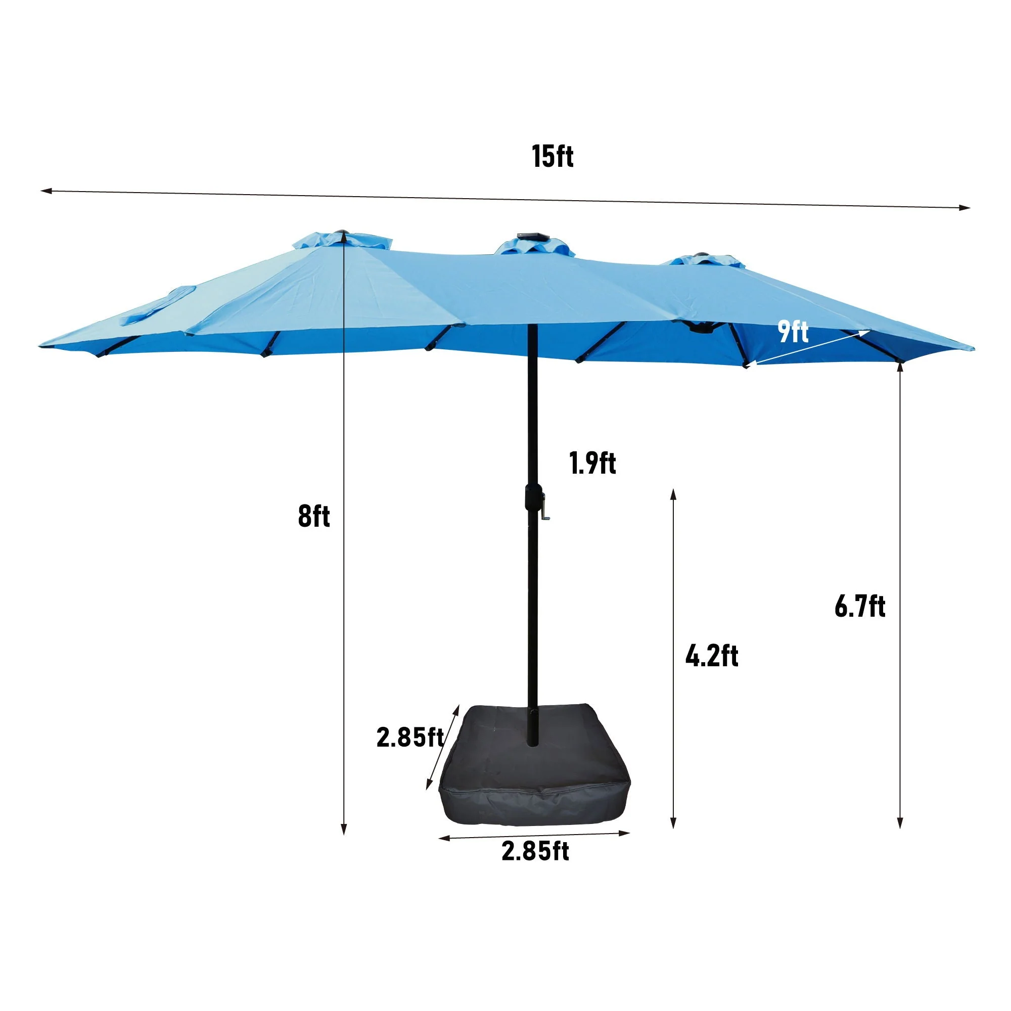 Double- Sided Outdoor Market Umbrella With Lights And Base - Image 12