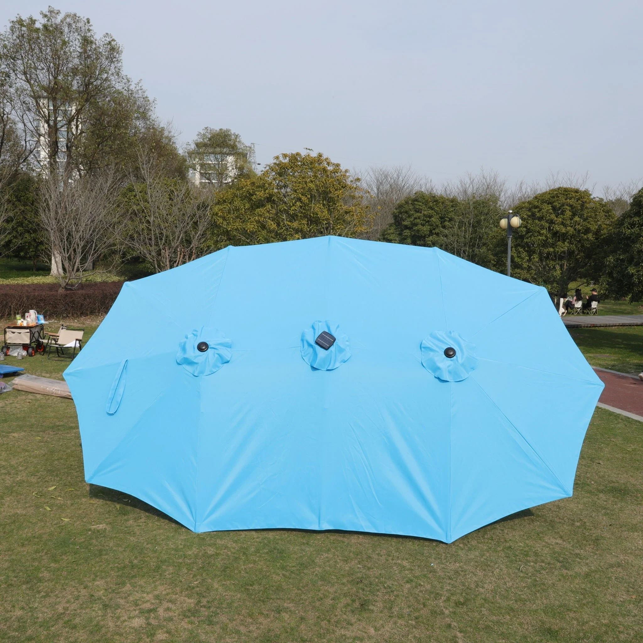 Double- Sided Outdoor Market Umbrella With Lights And Base - Image 4