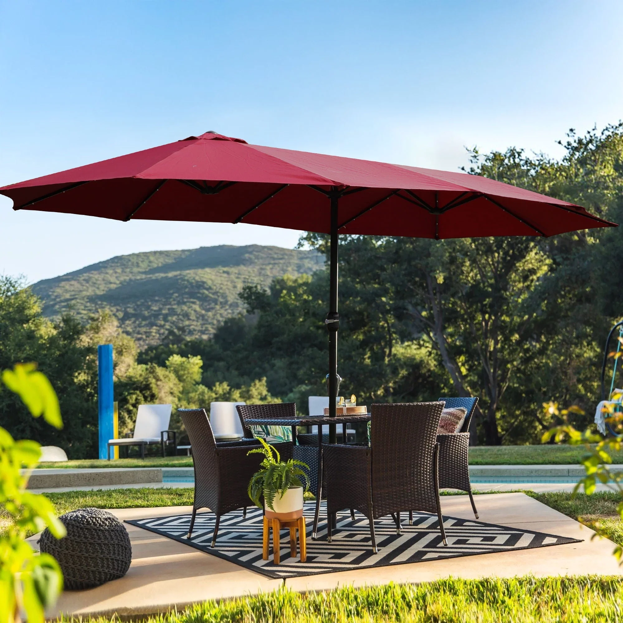 Double- Sided Outdoor Market Umbrella With Lights And Base - Image 5