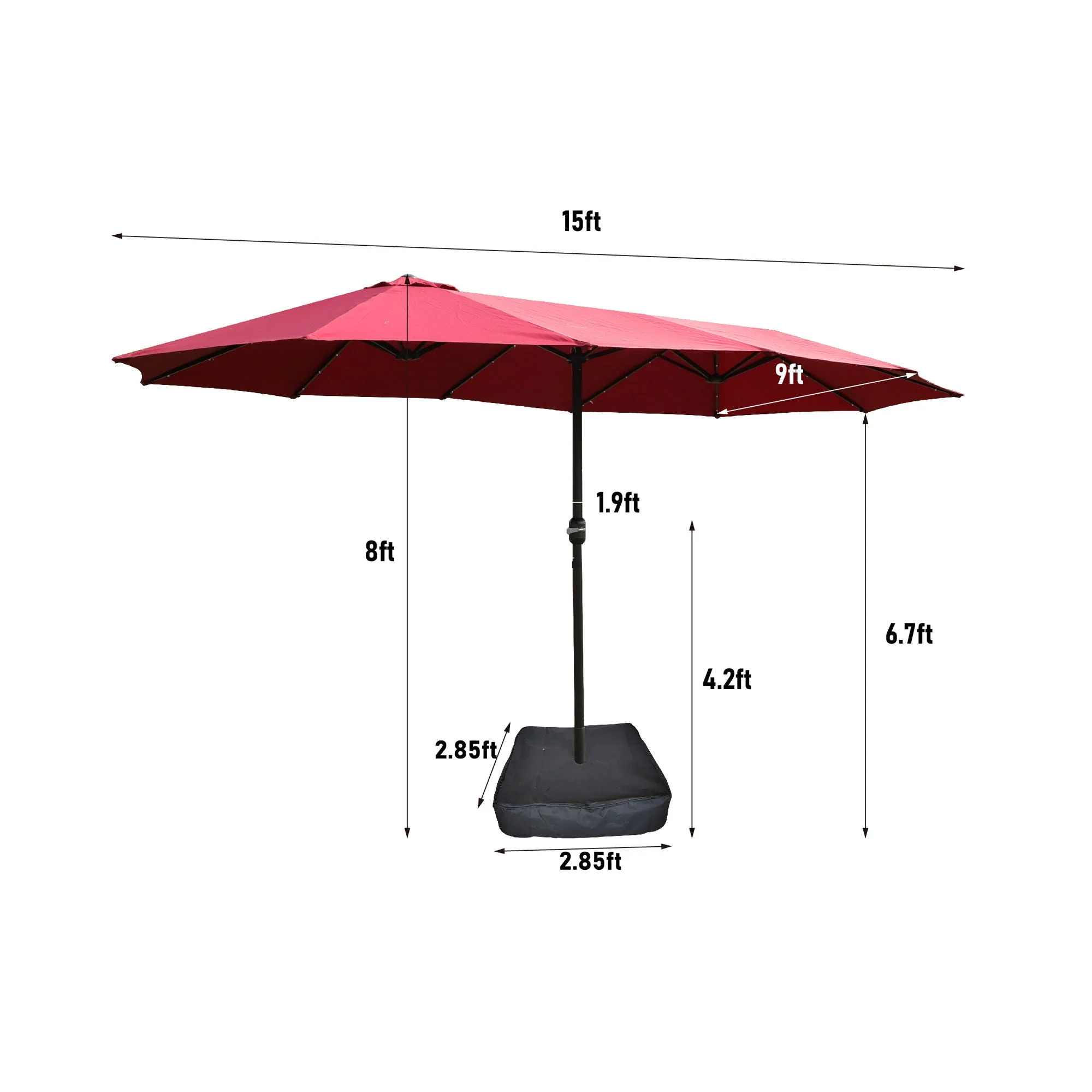 Double- Sided Outdoor Market Umbrella With Lights And Base - Image 8