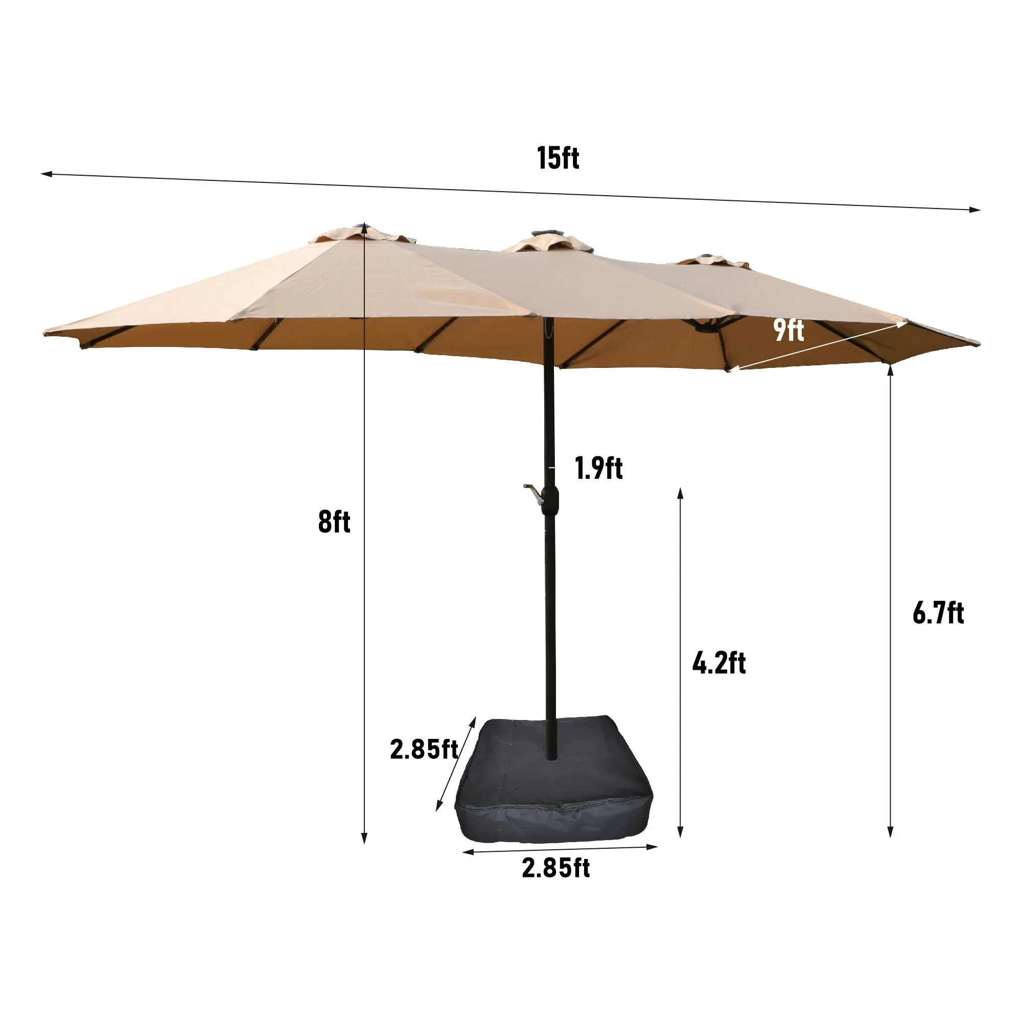 Double- Sided Outdoor Market Umbrella With Lights And Base - Image 9