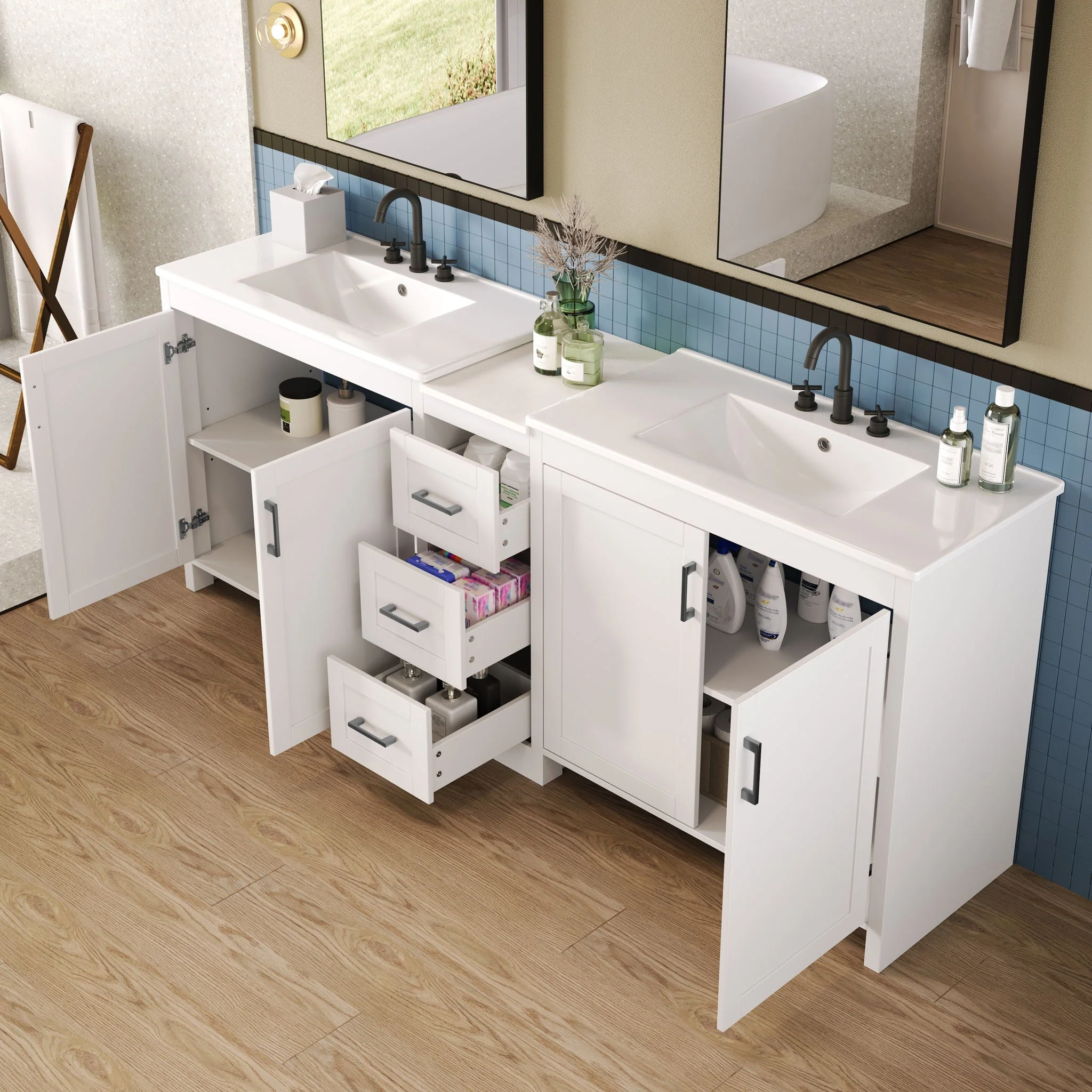 Double Sink Bathroom Vanity With Quartz Countertop - Image 5