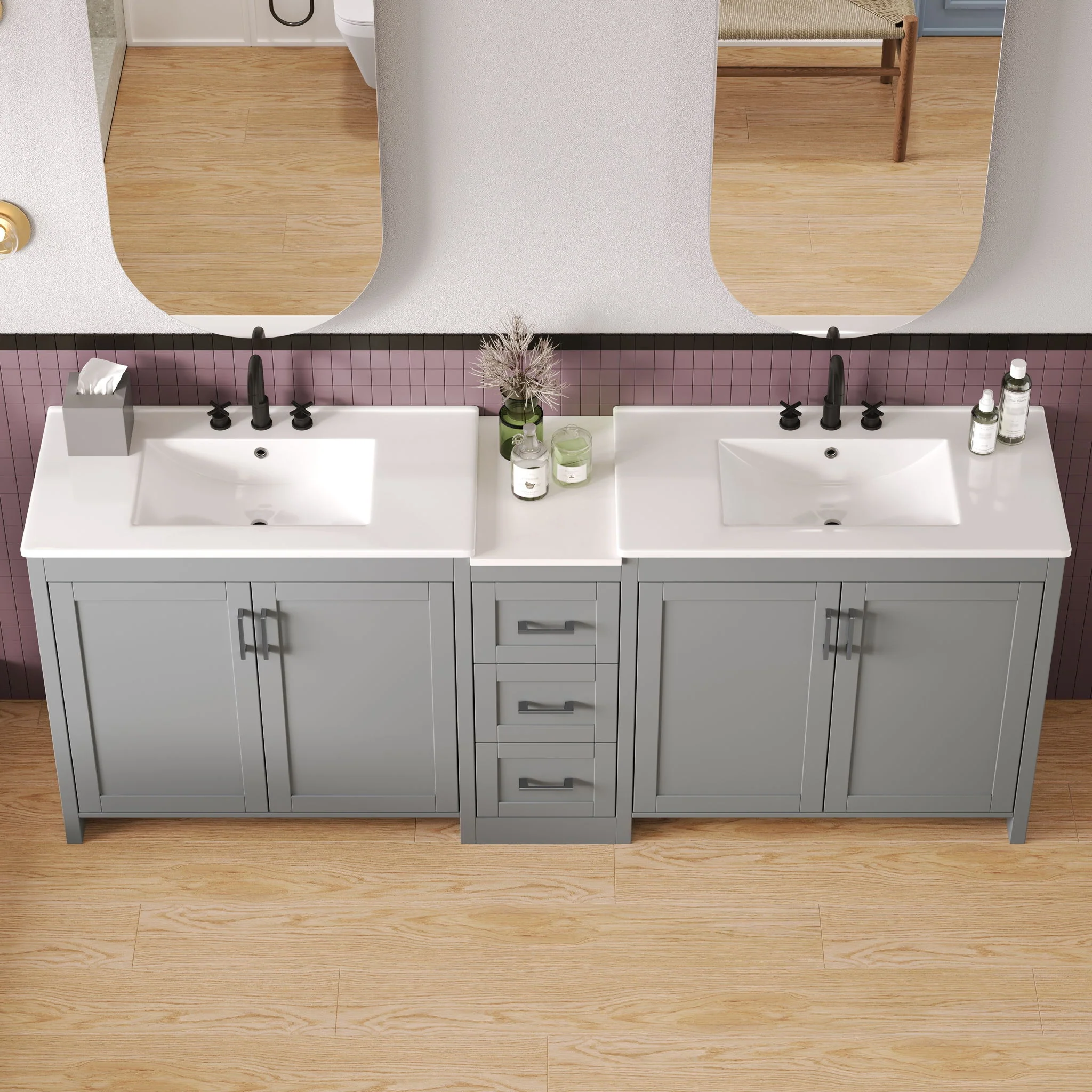 Double Sink Bathroom Vanity With Quartz Countertop - Image 6