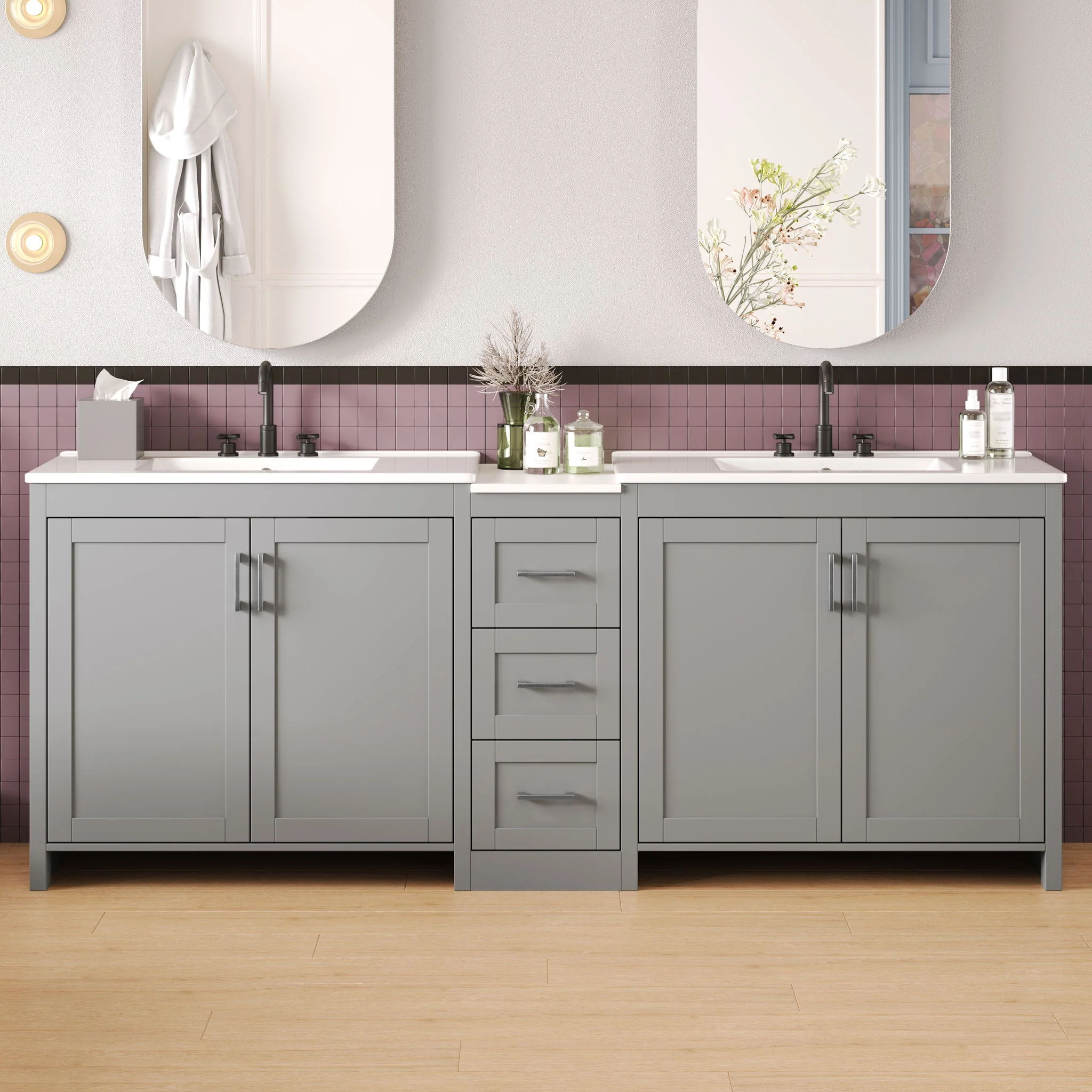 Double Sink Bathroom Vanity With Quartz Countertop - Image 7