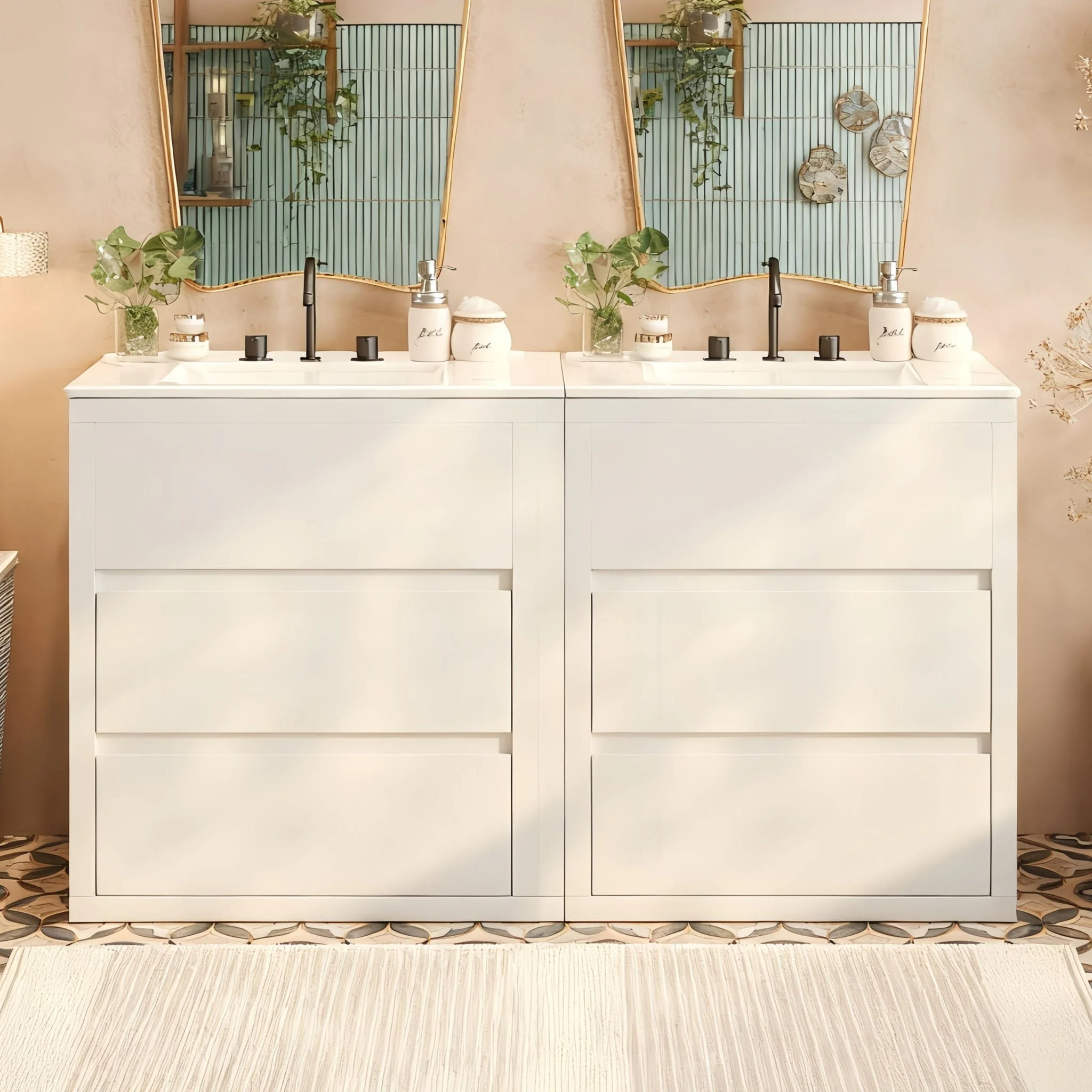 Double Sinks Bathroom Vanity Set With 2 Ceramic Basins - Image 10
