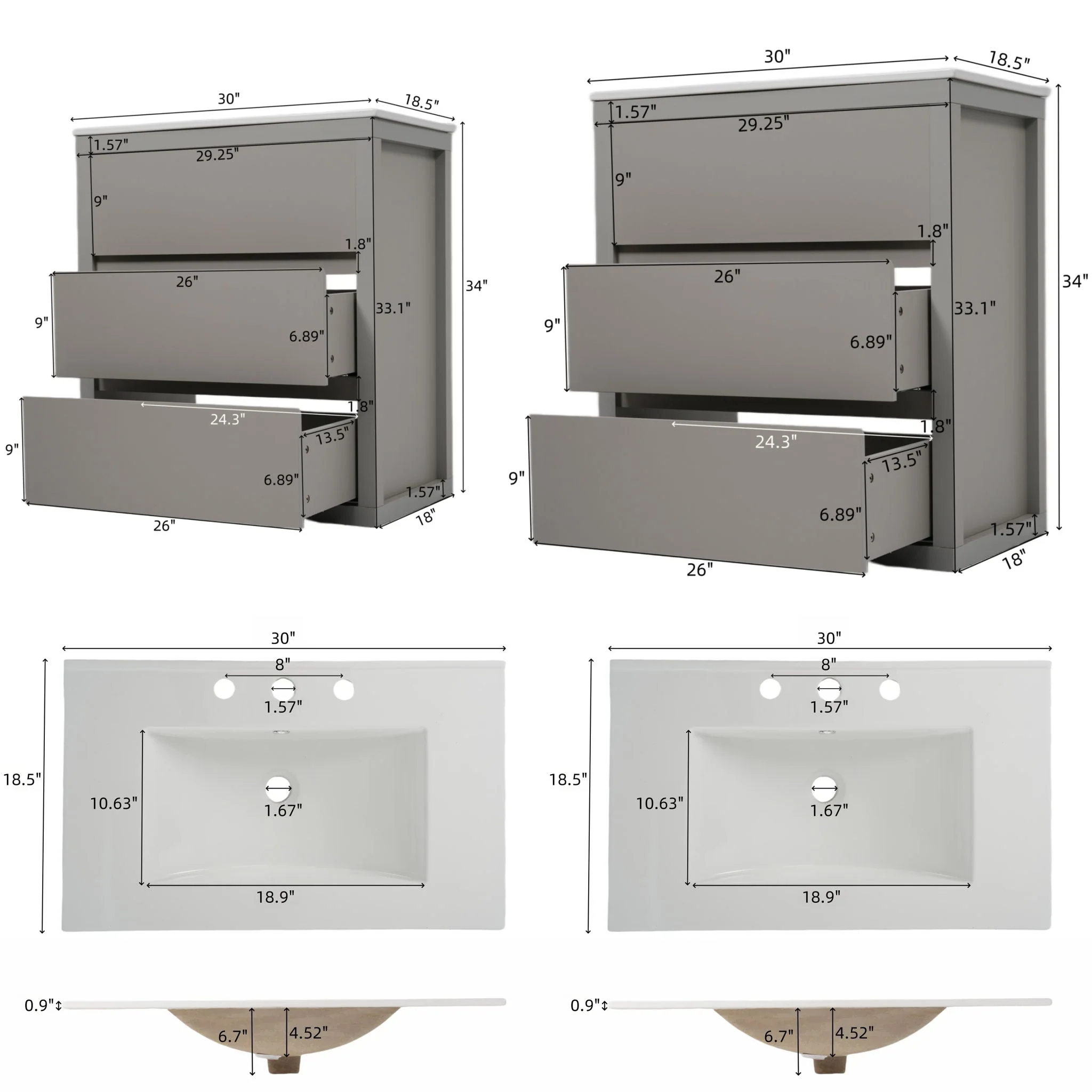 Double Sinks Bathroom Vanity Set With 2 Ceramic Basins - Image 11