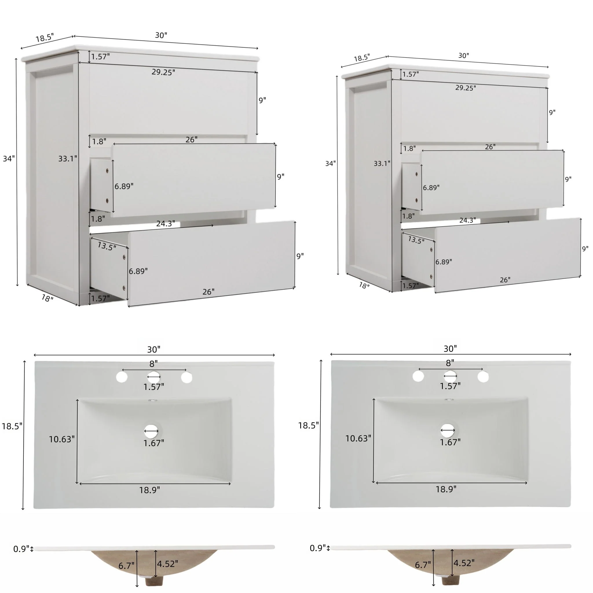 Double Sinks Bathroom Vanity Set With 2 Ceramic Basins - Image 4