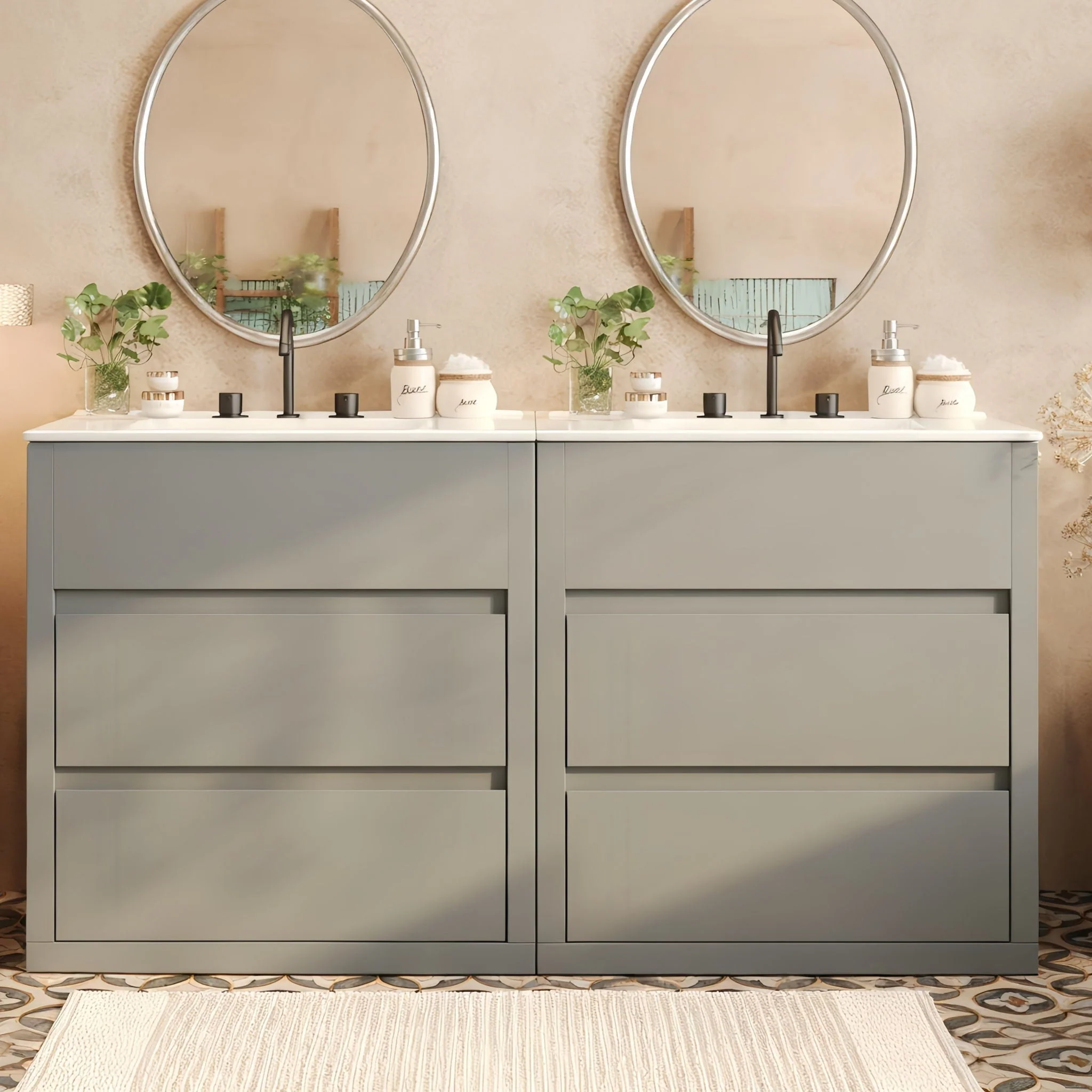 Double Sinks Bathroom Vanity Set With 2 Ceramic Basins - Image 5