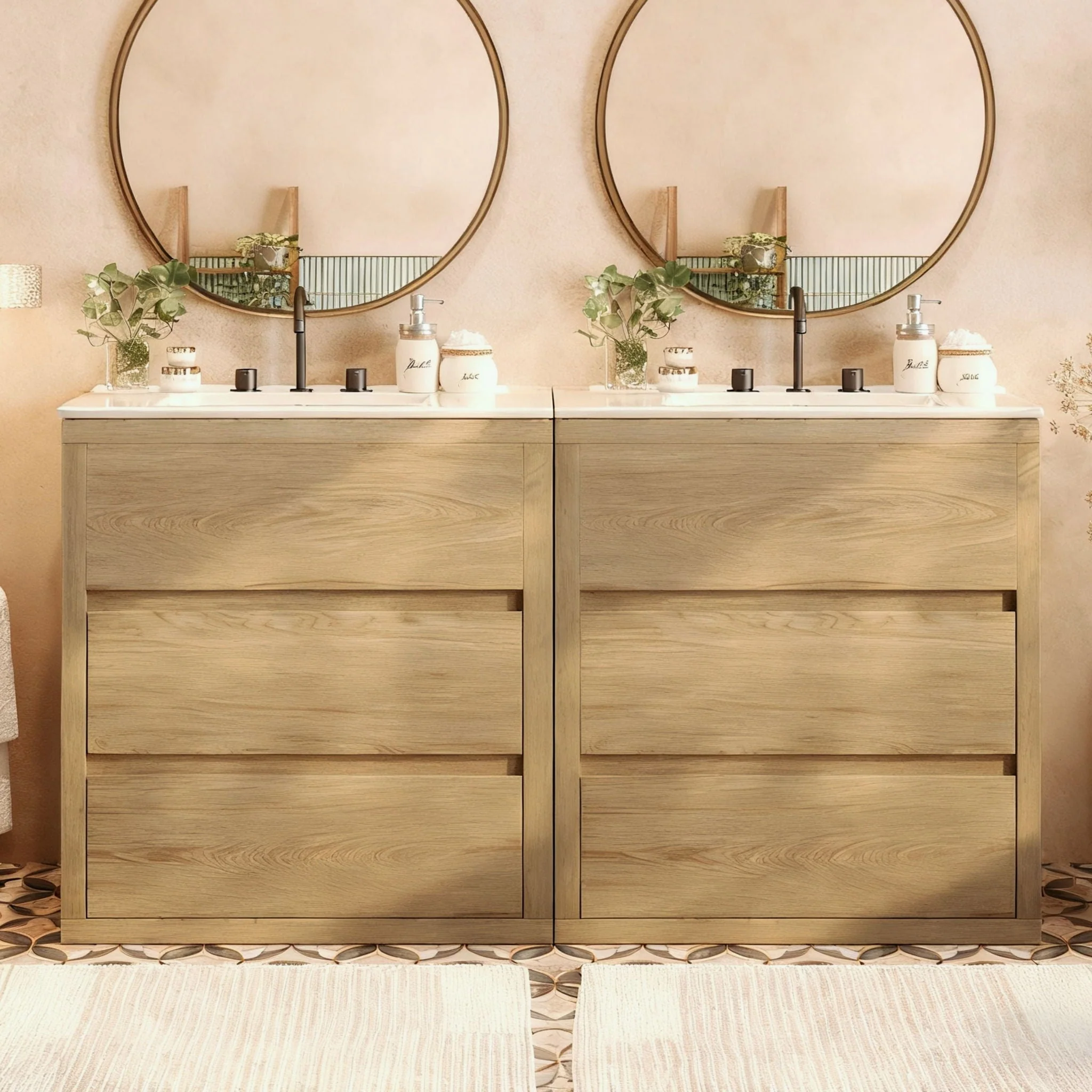 Double Sinks Bathroom Vanity Set With 2 Ceramic Basins - Image 6