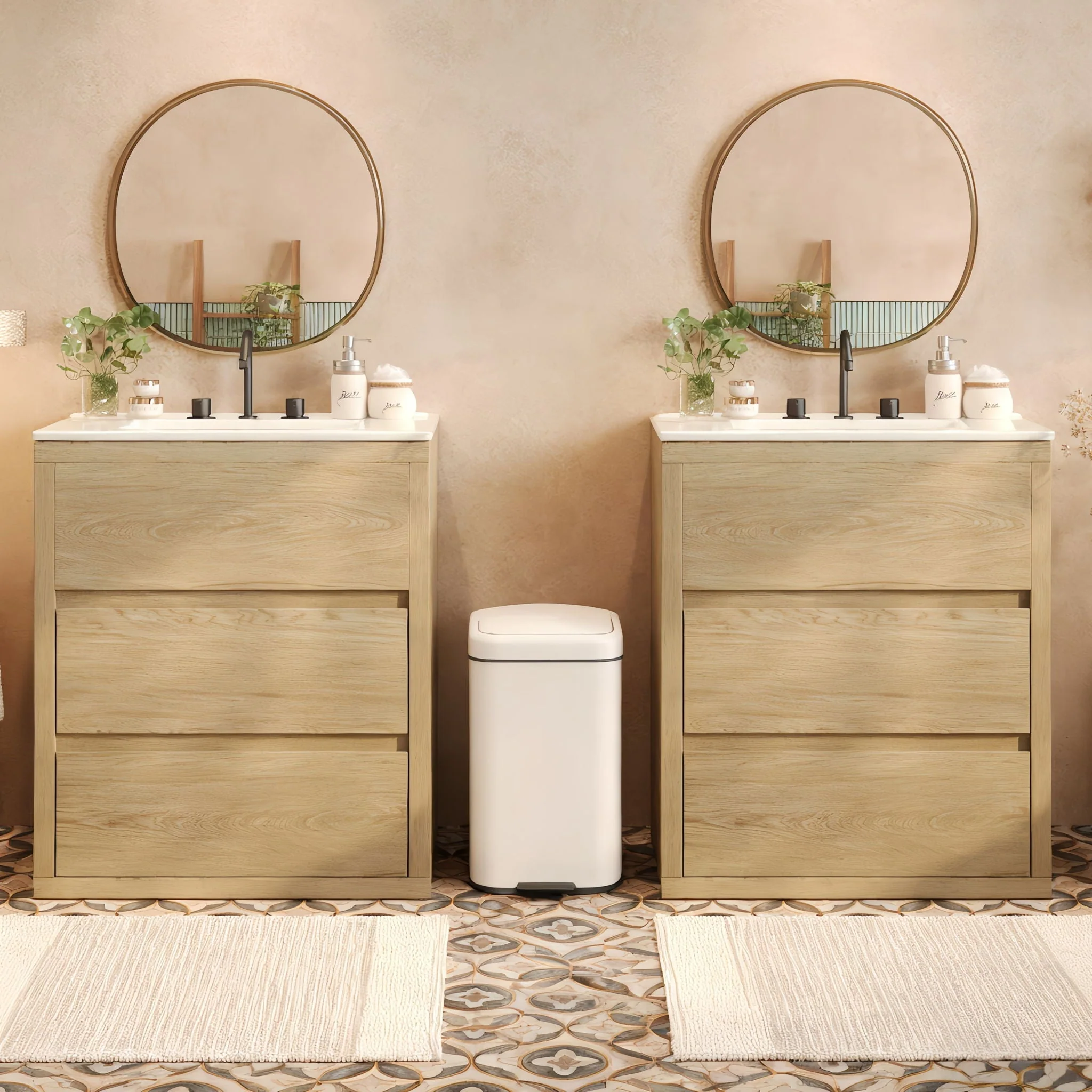 Double Sinks Bathroom Vanity Set With 2 Ceramic Basins - Image 7