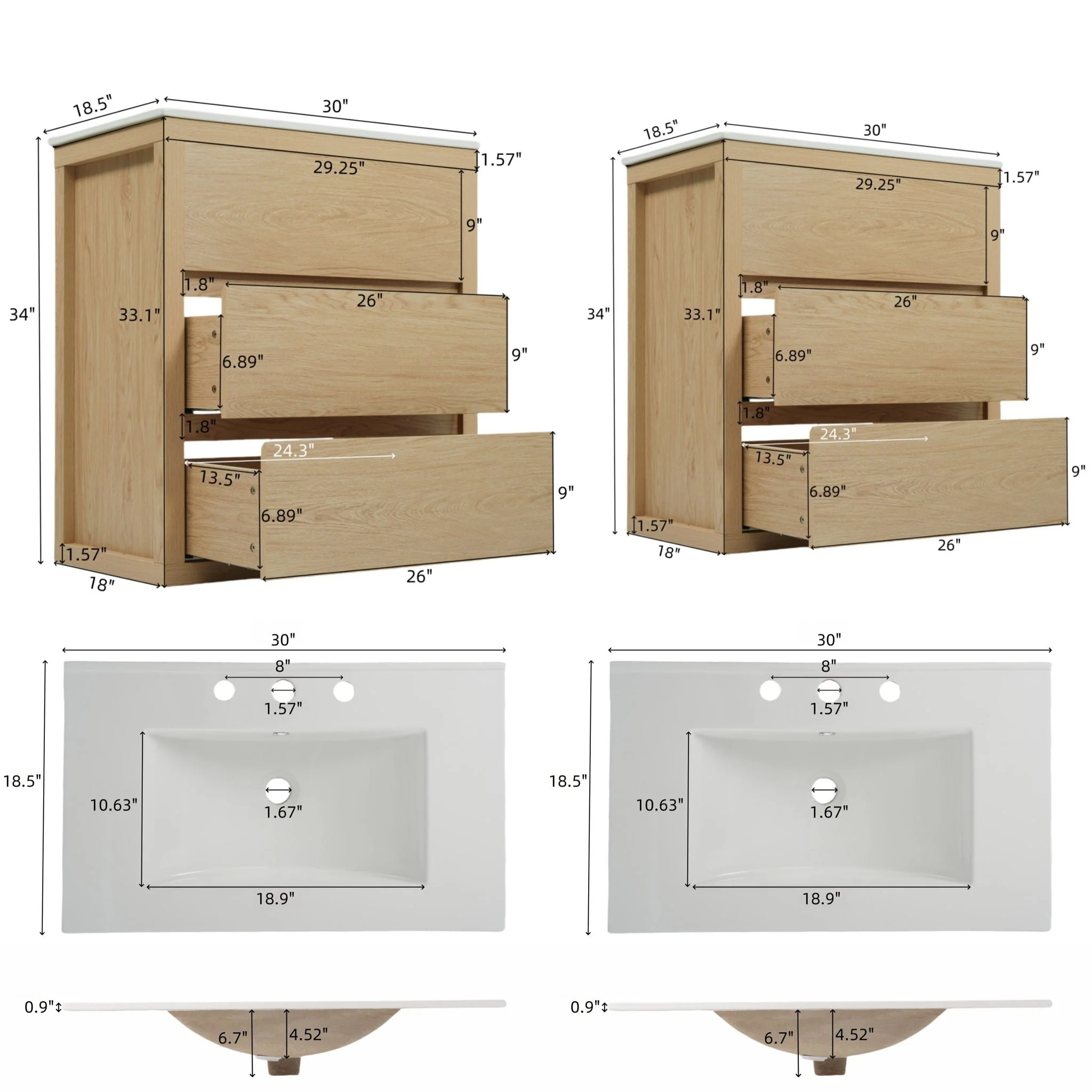 Double Sinks Bathroom Vanity Set With 2 Ceramic Basins - Image 8