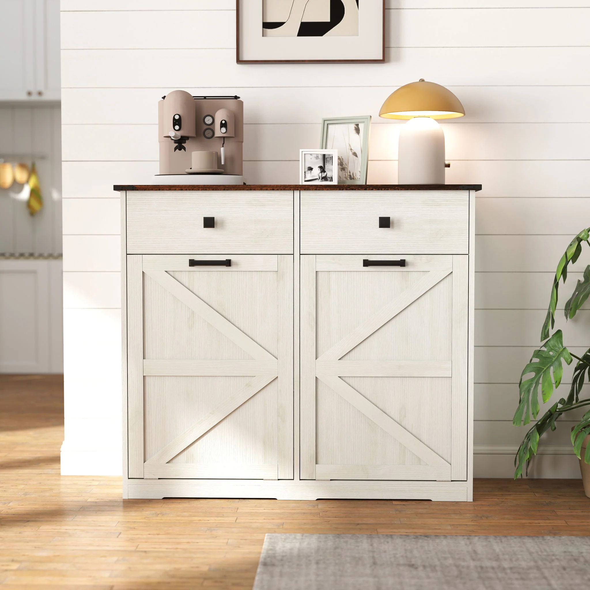 Double Tilt Out Trash Cabinet With Hideaway Drawer And Barn Door Style - Image 10