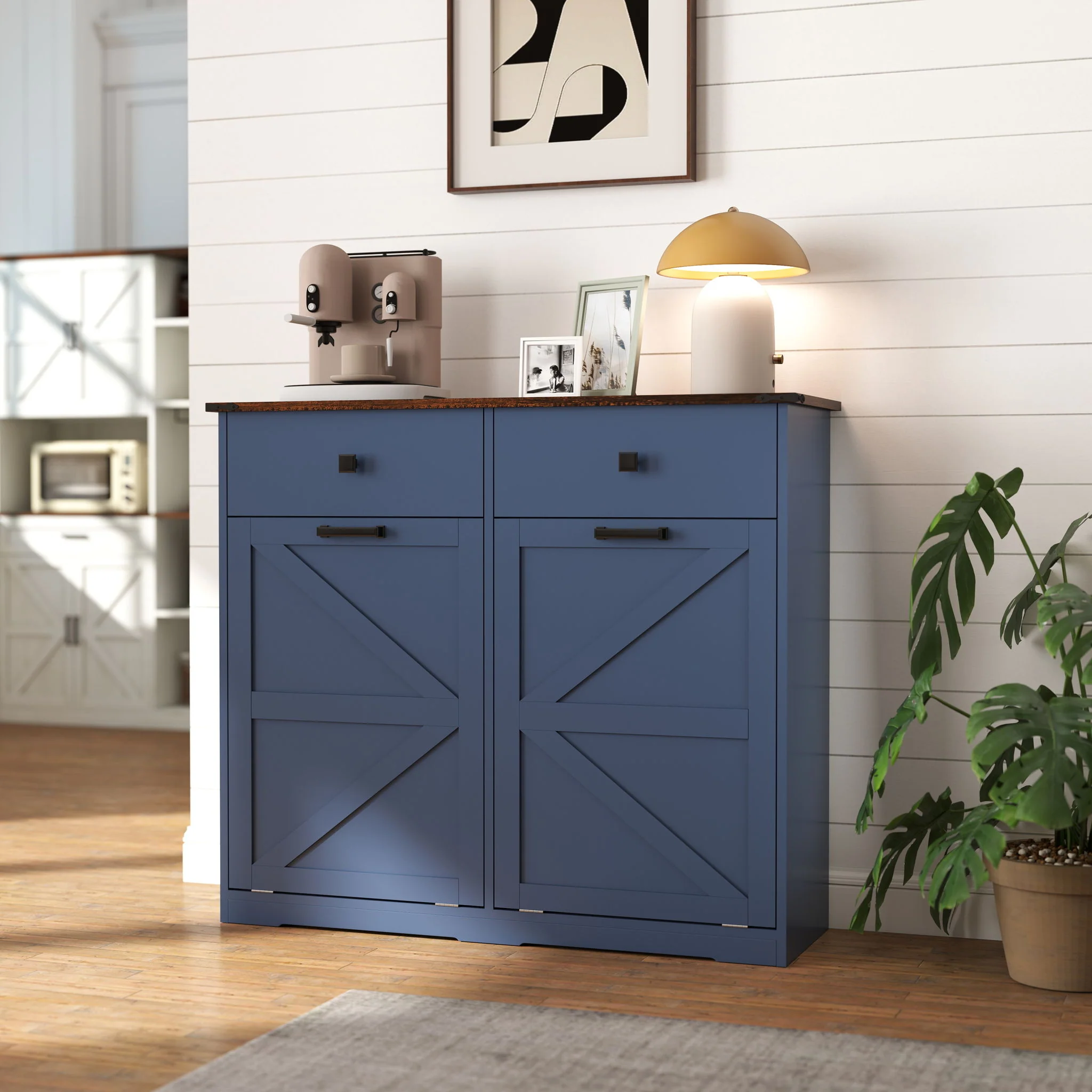 Double Tilt Out Trash Cabinet With Hideaway Drawer And Barn Door Style - Image 11