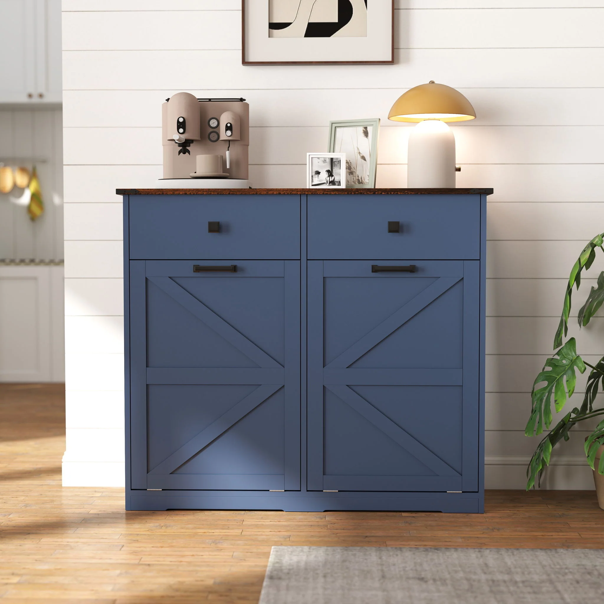 Double Tilt Out Trash Cabinet With Hideaway Drawer And Barn Door Style - Image 12