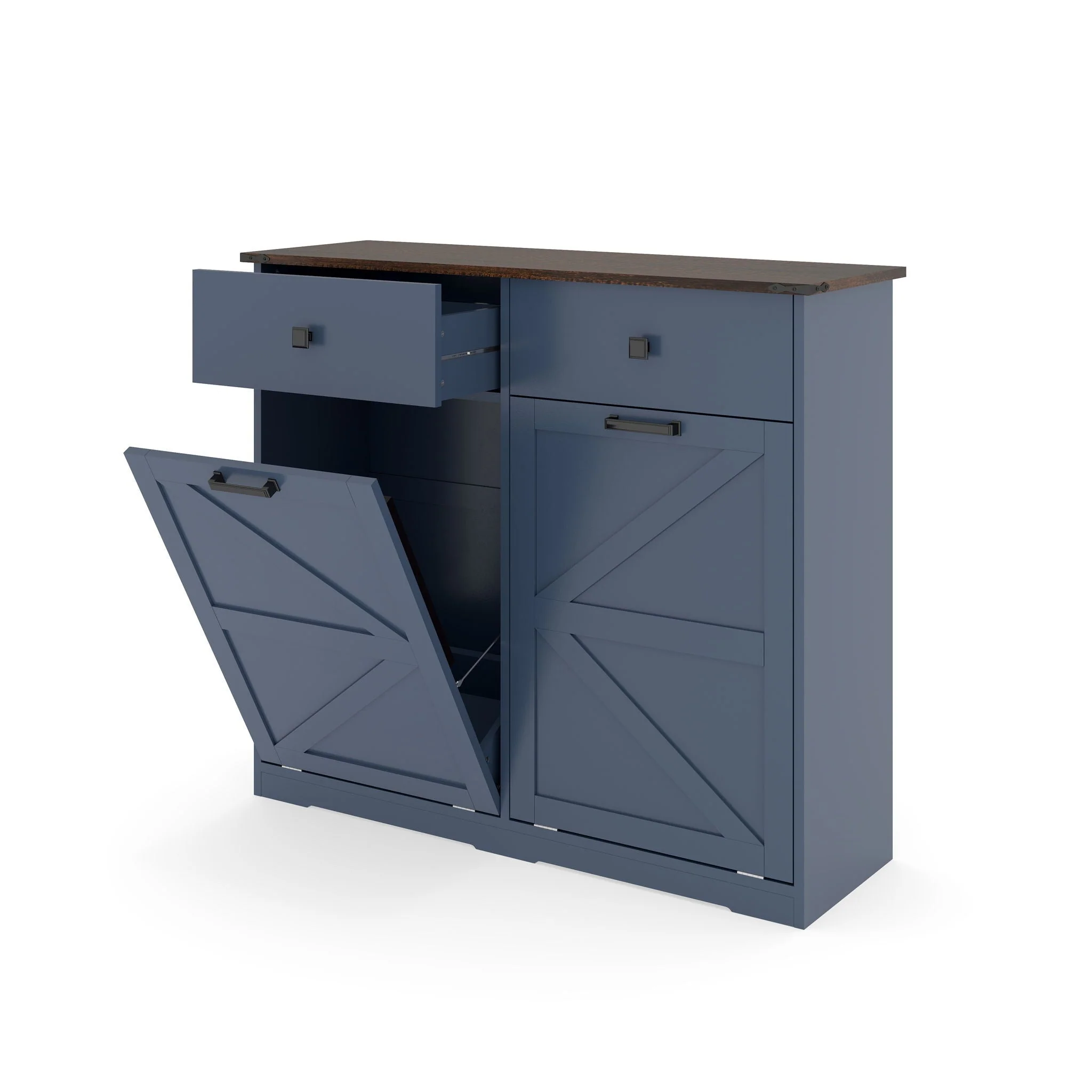 Double Tilt Out Trash Cabinet With Hideaway Drawer And Barn Door Style - Image 2
