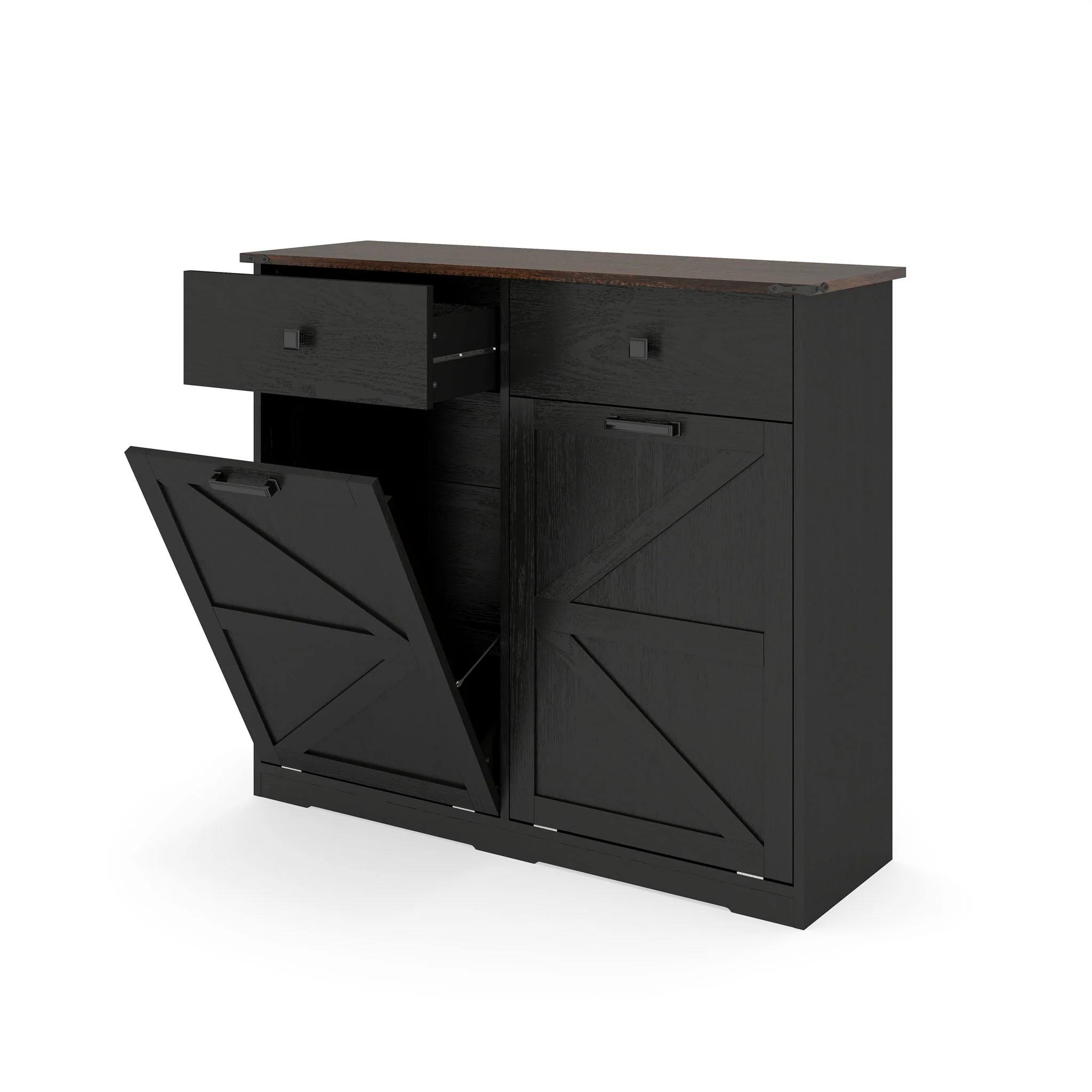 Double Tilt Out Trash Cabinet With Hideaway Drawer And Barn Door Style - Image 3
