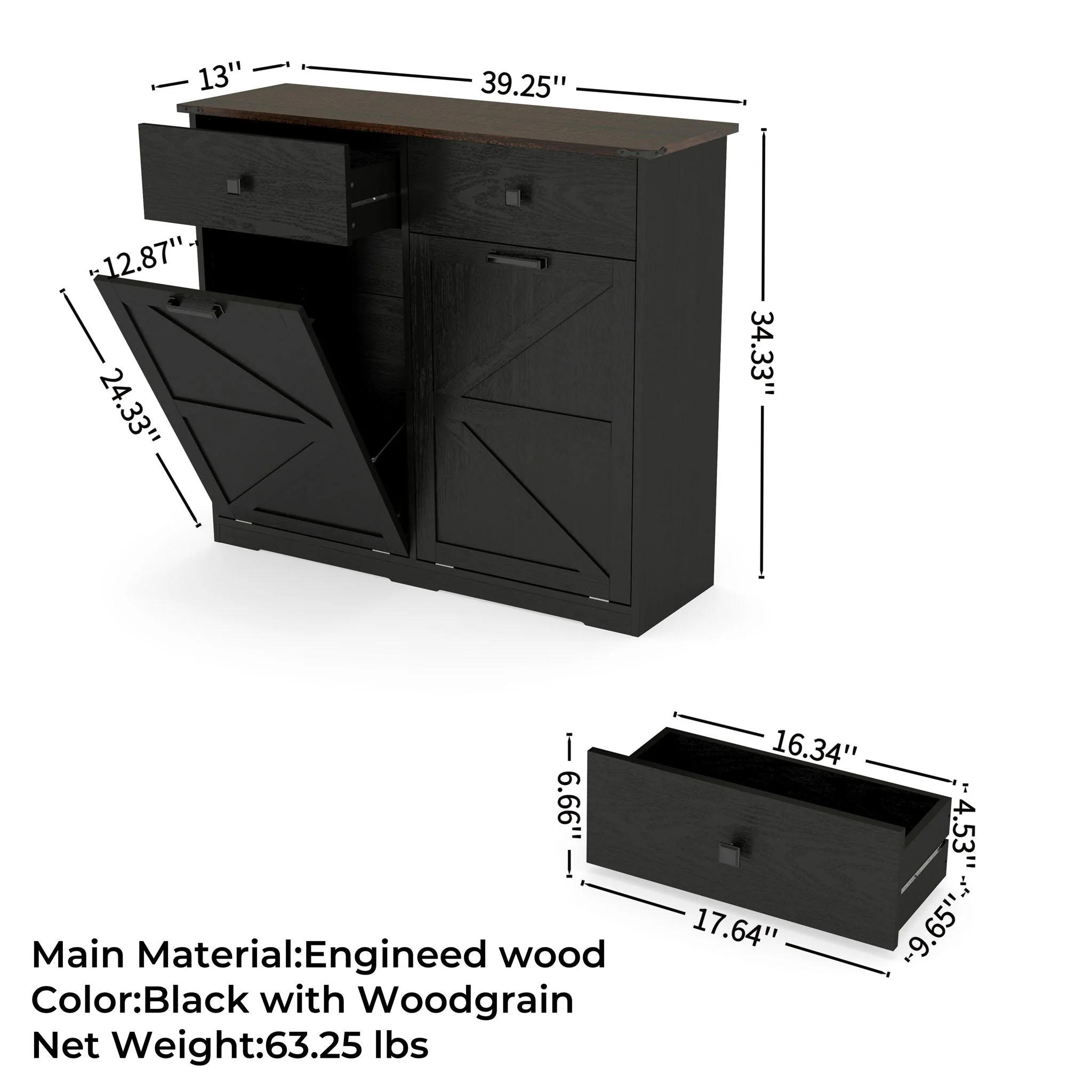 Double Tilt Out Trash Cabinet With Hideaway Drawer And Barn Door Style - Image 6
