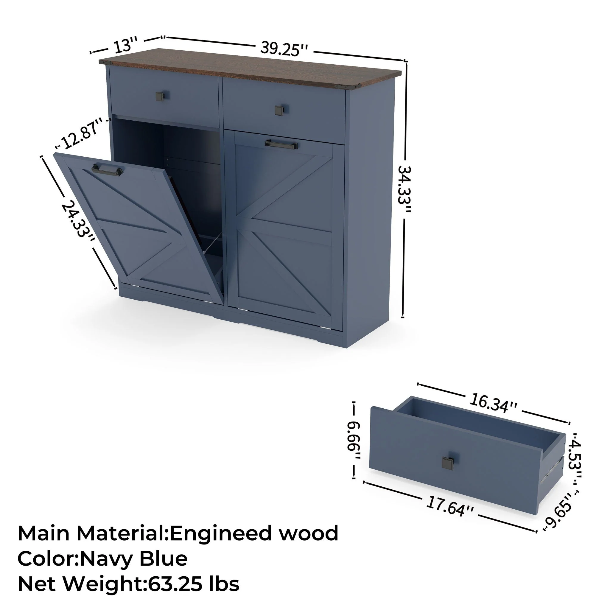 Double Tilt Out Trash Cabinet With Hideaway Drawer And Barn Door Style - Image 7