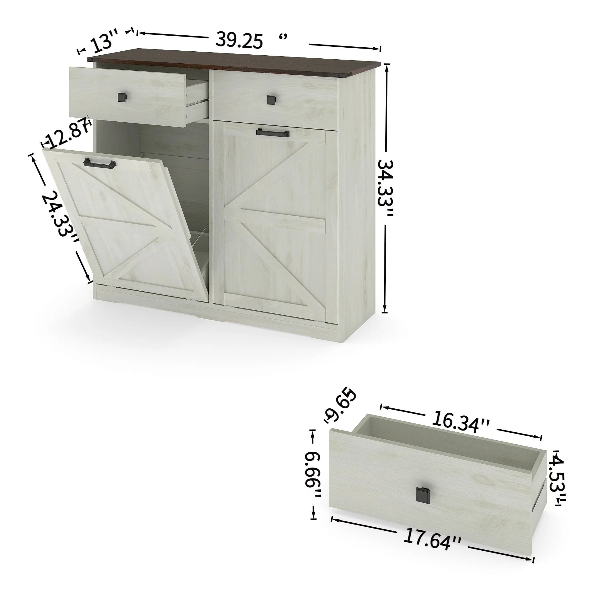 Double Tilt Out Trash Cabinet With Hideaway Drawer And Barn Door Style - Image 8