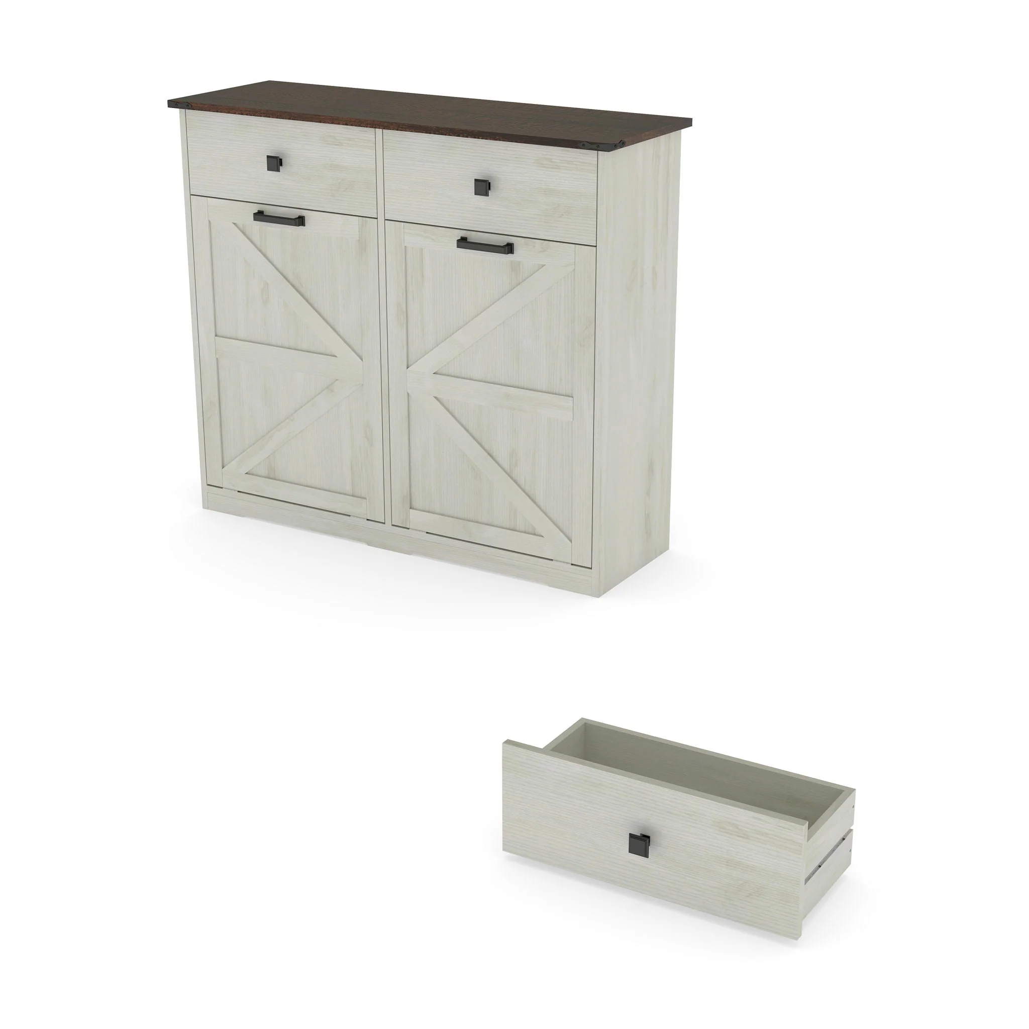 Double Tilt Out Trash Cabinet With Hideaway Drawer And Barn Door Style - Image 9