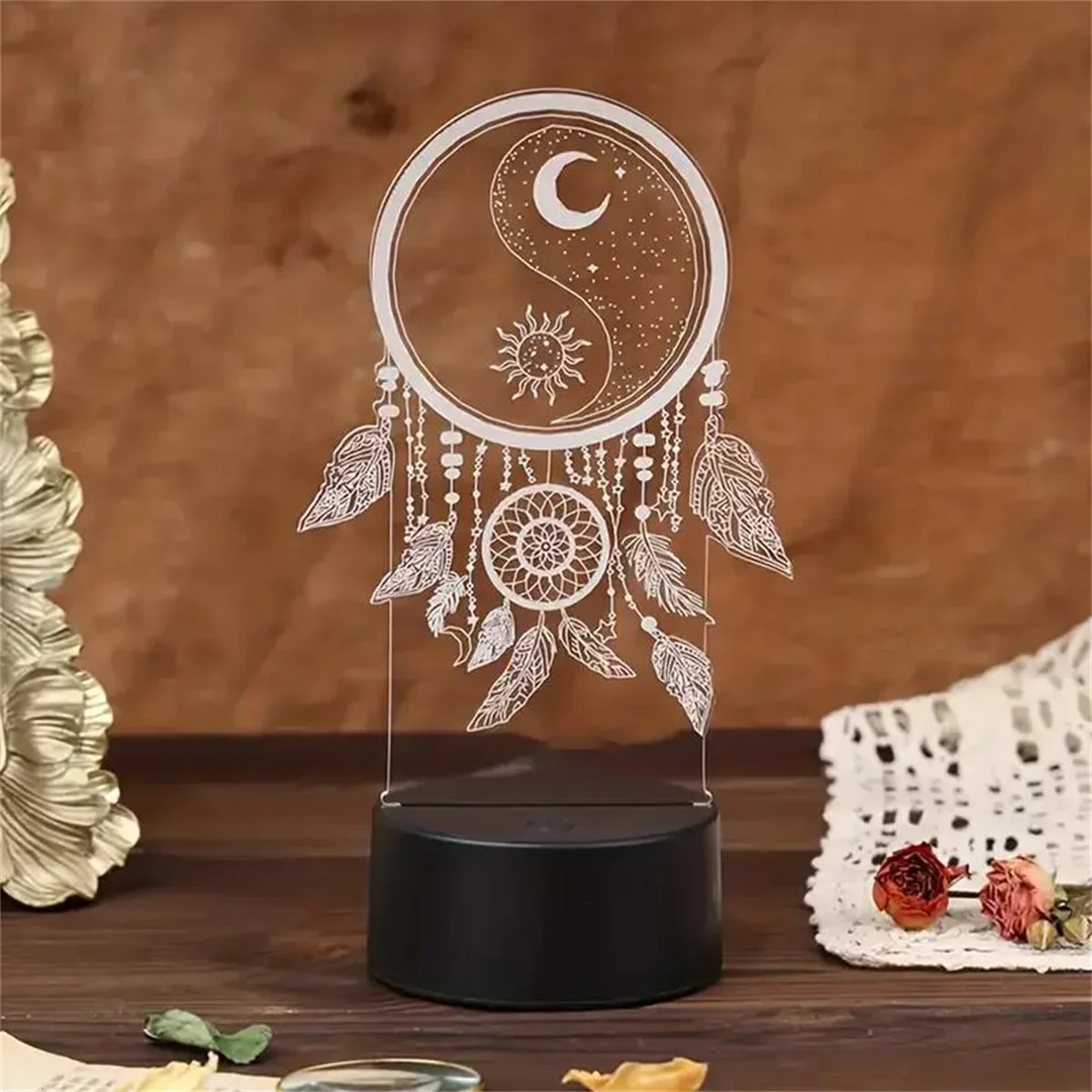 Dream Catcher 3D Night Light Optical Illusion Lamp 7-Color Touch Bedroom Decor - Image 3