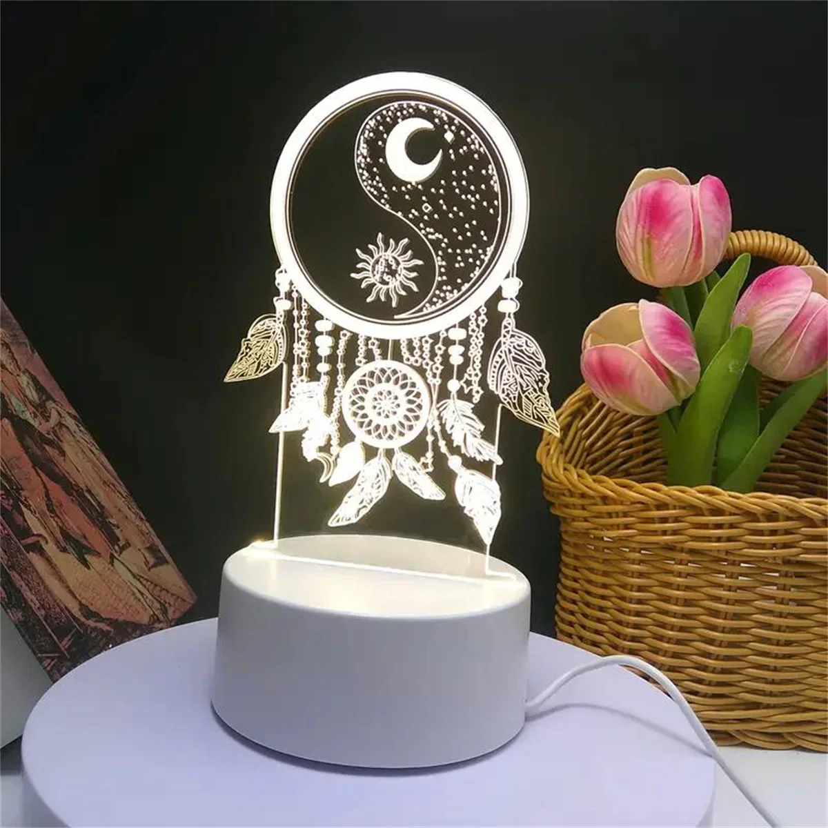 Dream Catcher 3D Night Light Optical Illusion Lamp 7-Color Touch Bedroom Decor - Image 4