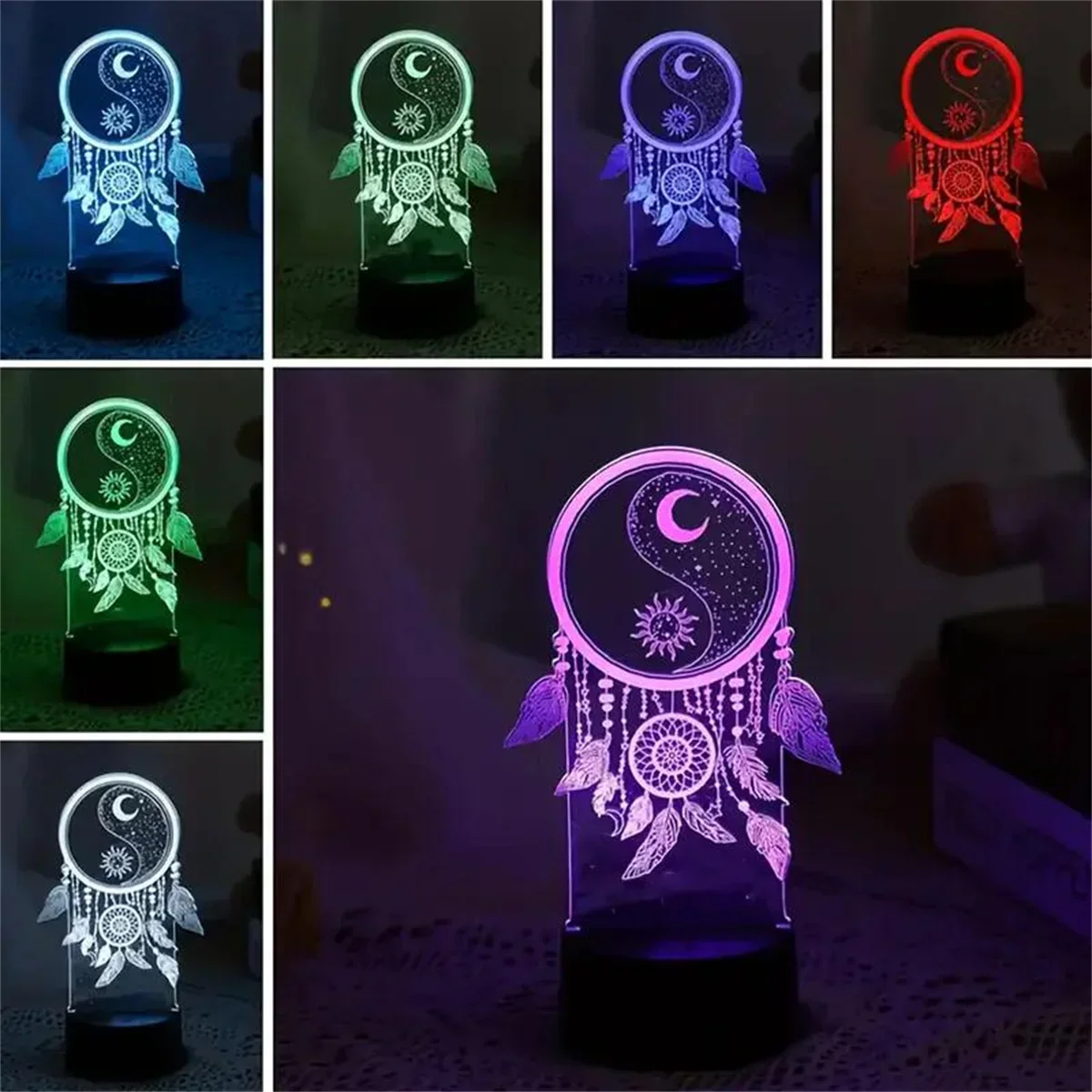 Dream Catcher 3D Night Light Optical Illusion Lamp 7-Color Touch Bedroom Decor - Image 5