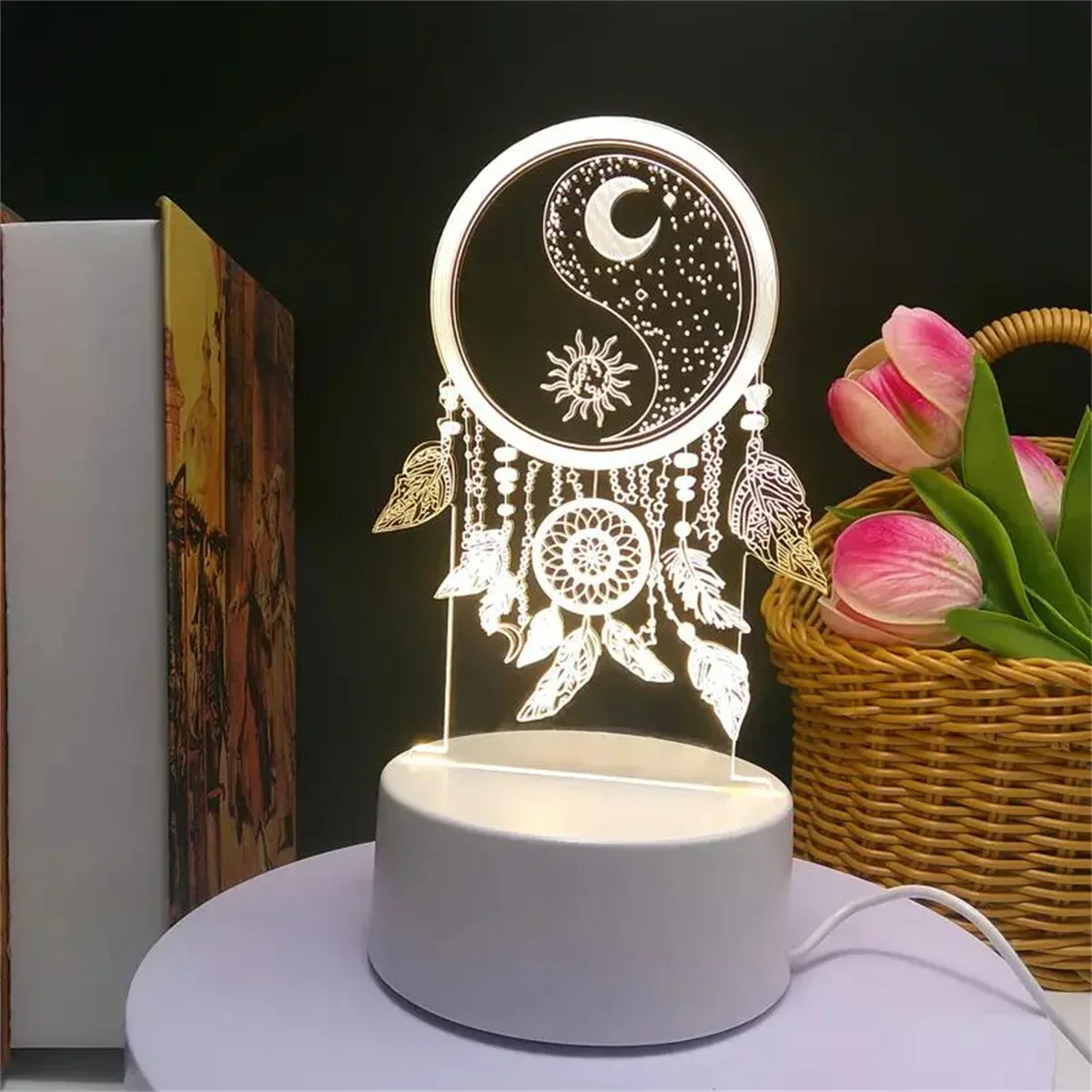 Dream Catcher 3D Night Light Optical Illusion Lamp 7-Color Touch Bedroom Decor - Image 6