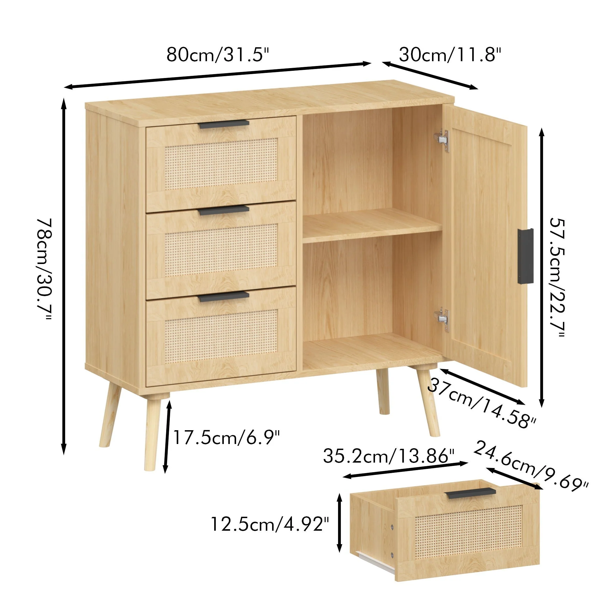 Dresser With Drawers And Adjustable Shelf - Antique Natural / Rattan - Image 2