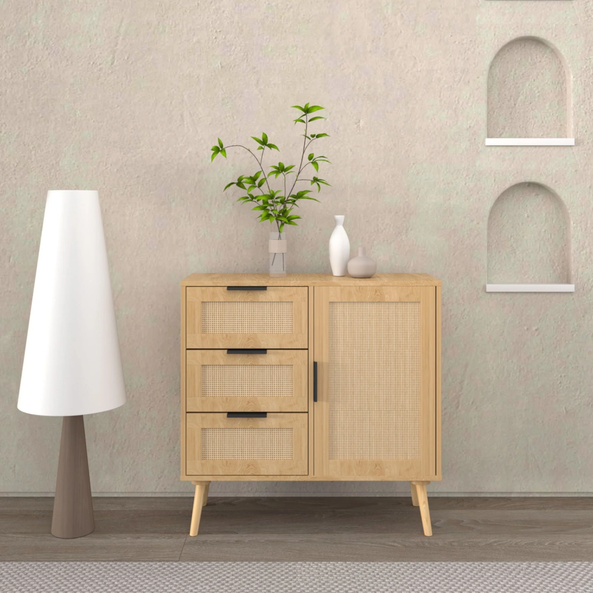 Dresser With Drawers And Adjustable Shelf - Antique Natural / Rattan - Image 4
