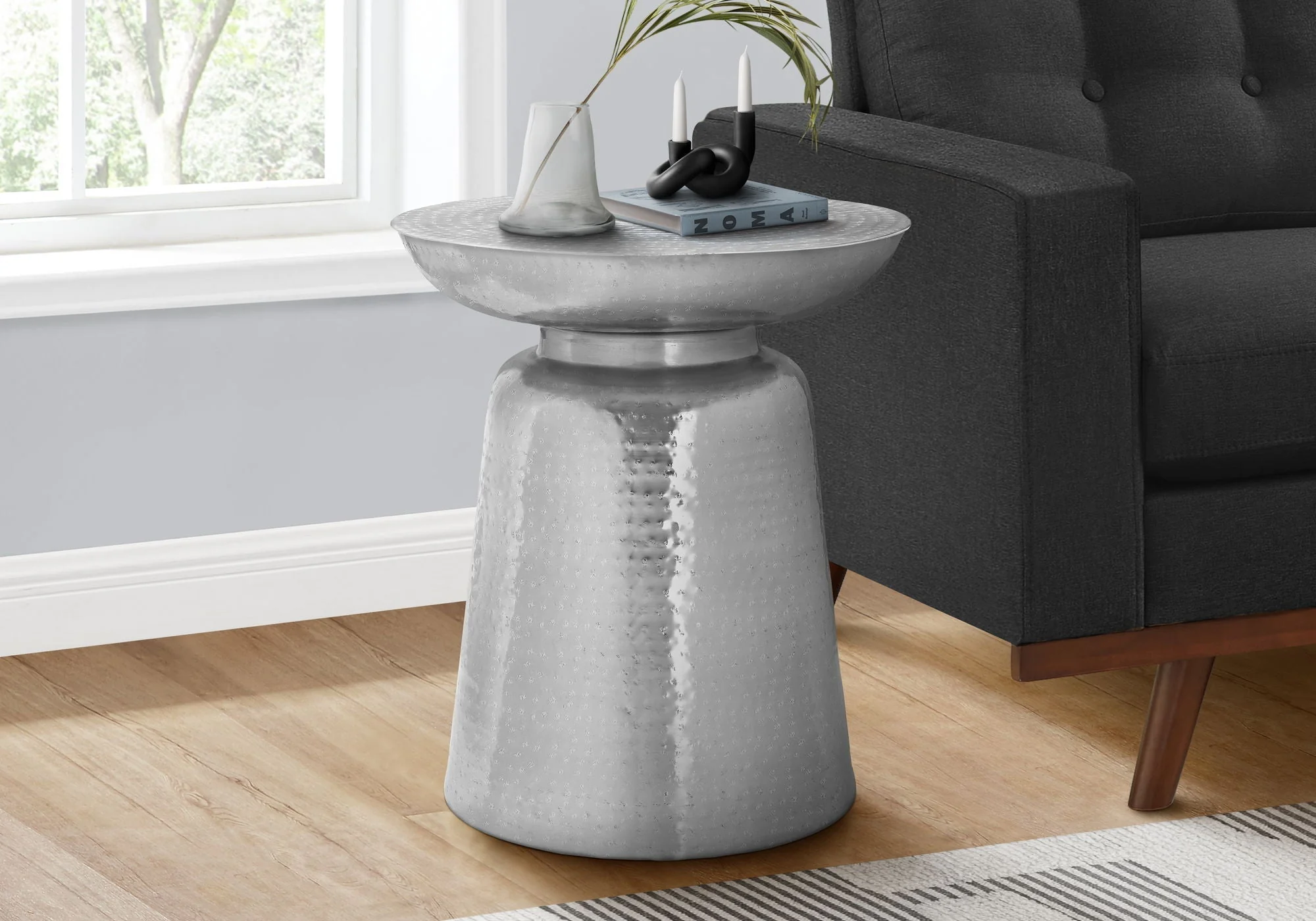 Drum Accent Side Table, Hammered Texture - Image 2