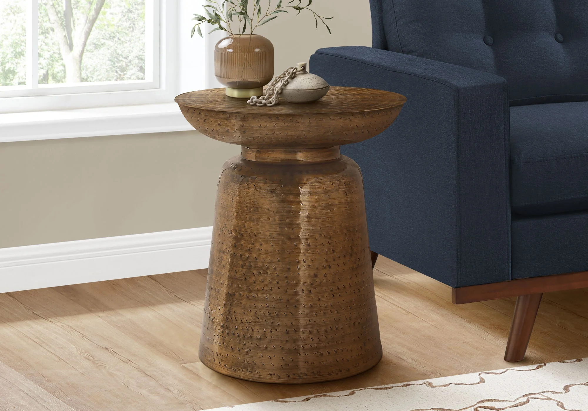 Drum Accent Side Table, Hammered Texture - Image 3