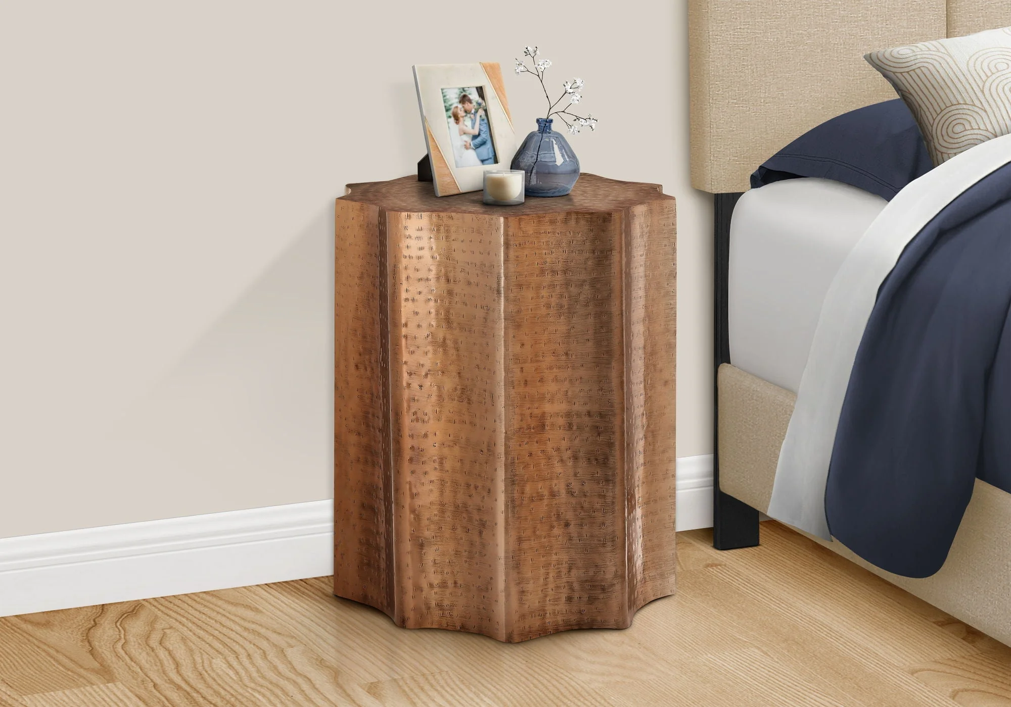 Drum Accent Side Table, Stylish Scalloped Design - Image 12