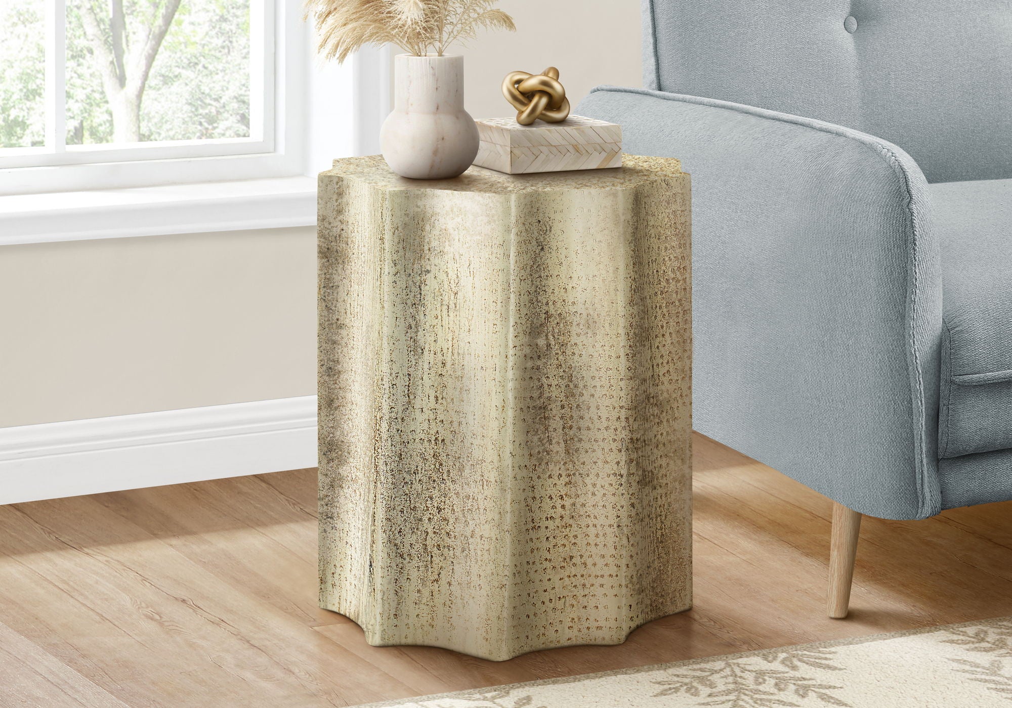 Drum Accent Side Table, Stylish Scalloped Design - Image 2