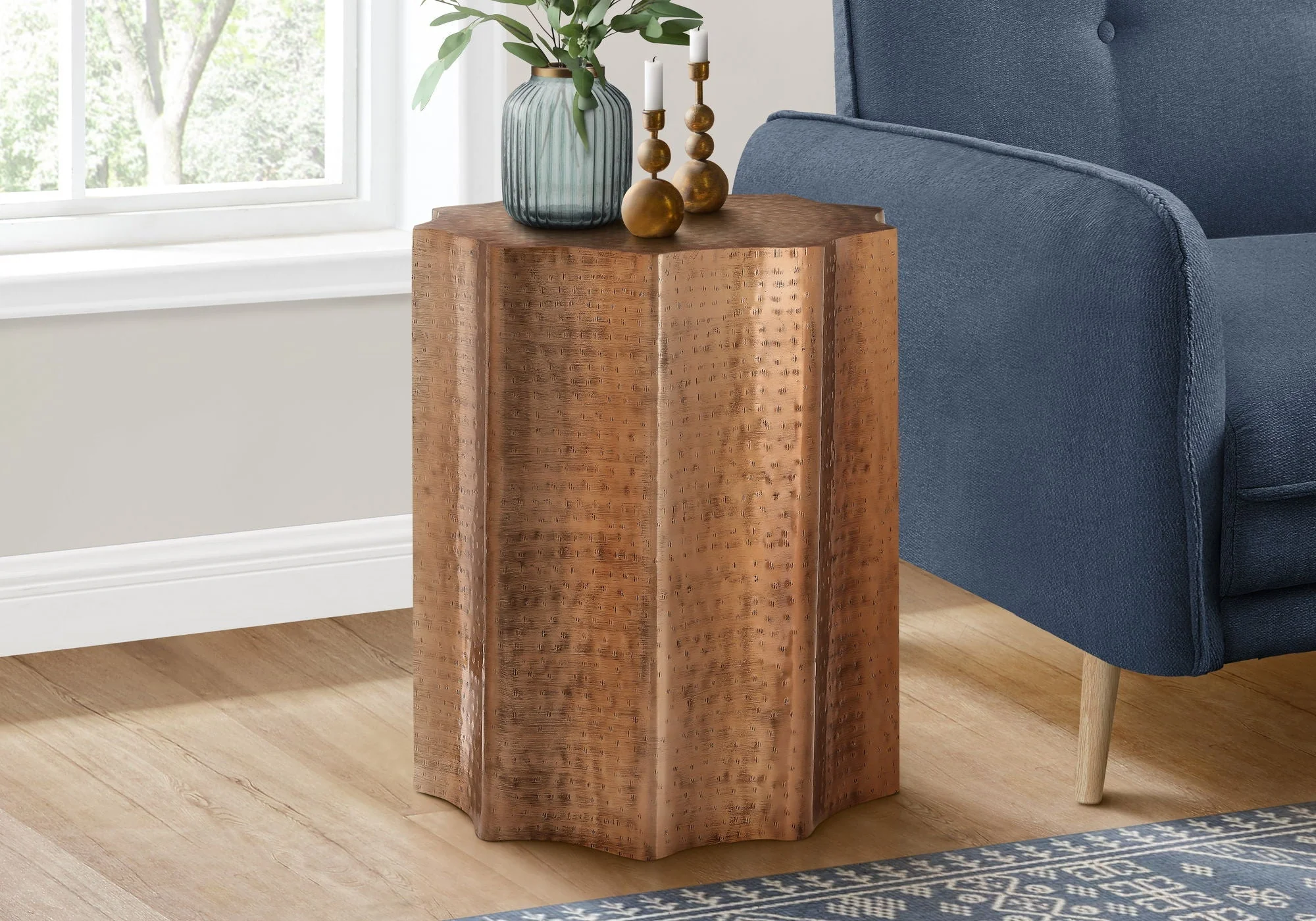 Drum Accent Side Table, Stylish Scalloped Design - Image 3